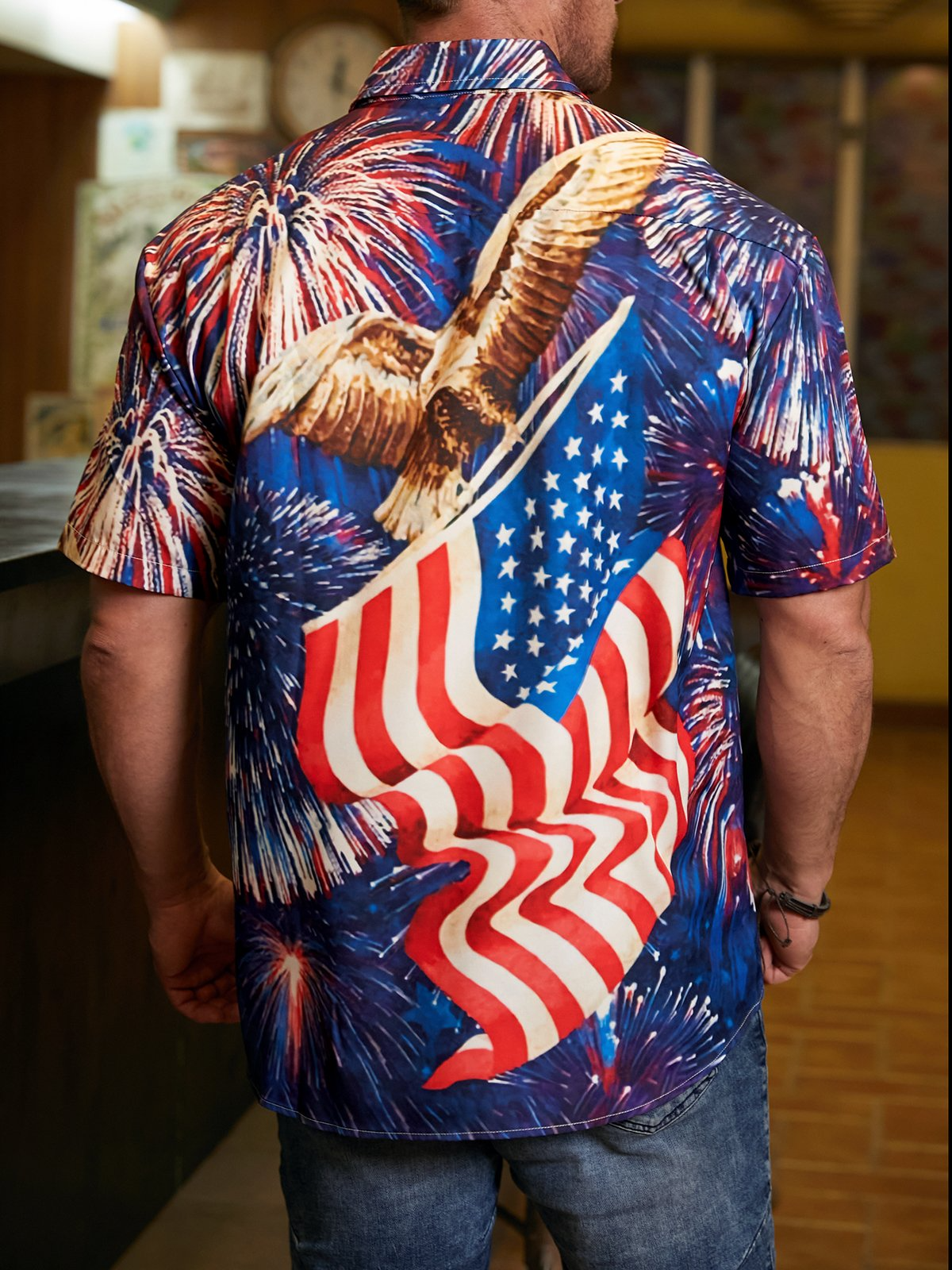 Red White Blue American Eagle USA Patriotic Hawaiian Golf Shirt, 250th Anniversary Tropical Vibe Men's Golf Shirt