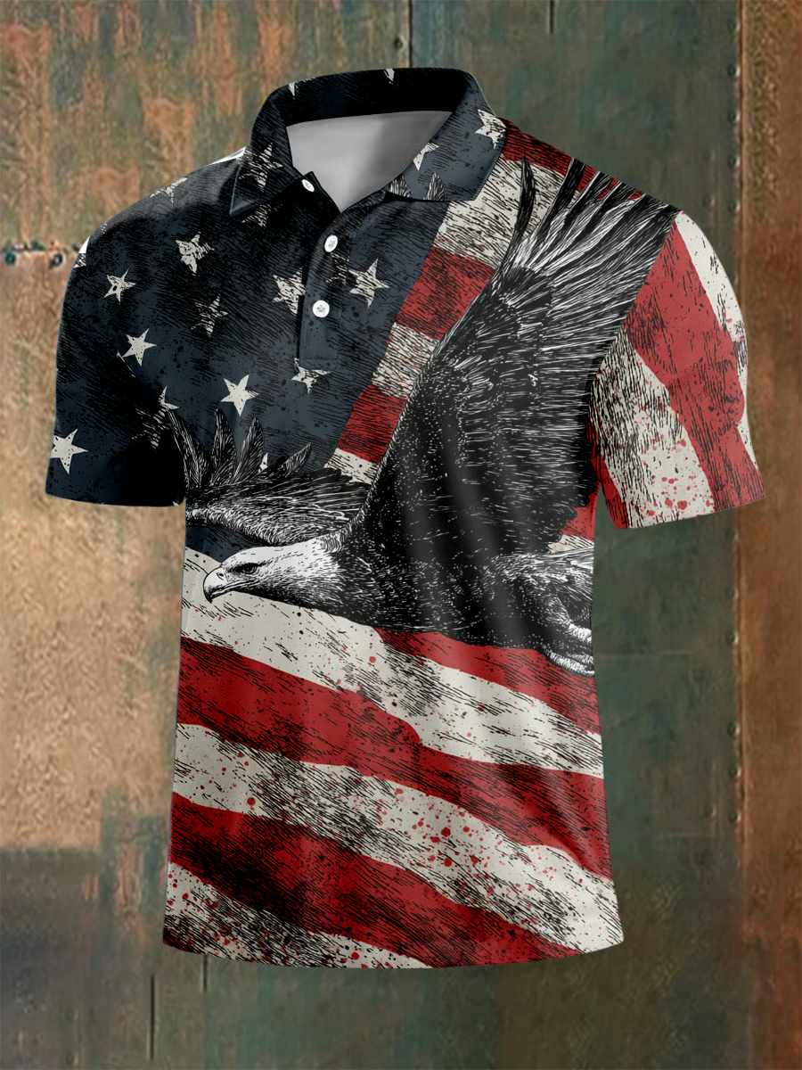 Distressed US Flag And Bald Eagle Patriotic Golf Shirt, 4th Of July 250 Years American Pride Golf Shirts For Men