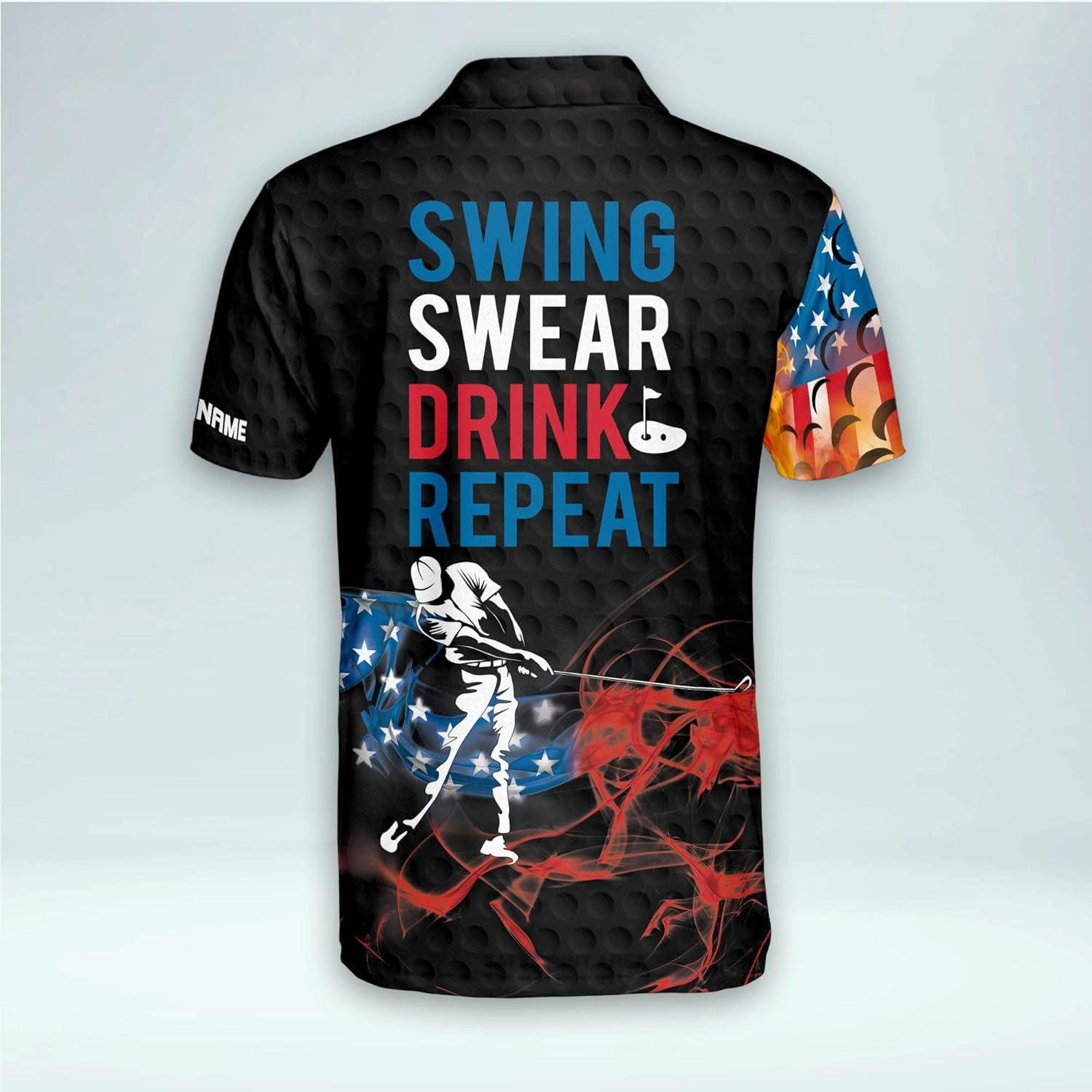 Swing Swear Drink Repeat American Flag Custom Name Golf Polo Shirtlf Gift For Men, Golfing Apparel