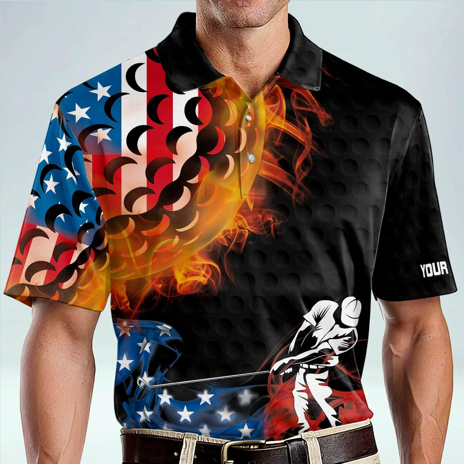 Swing Swear Drink Repeat American Flag Custom Name Golf Polo Shirtlf Gift For Men, Golfing Apparel