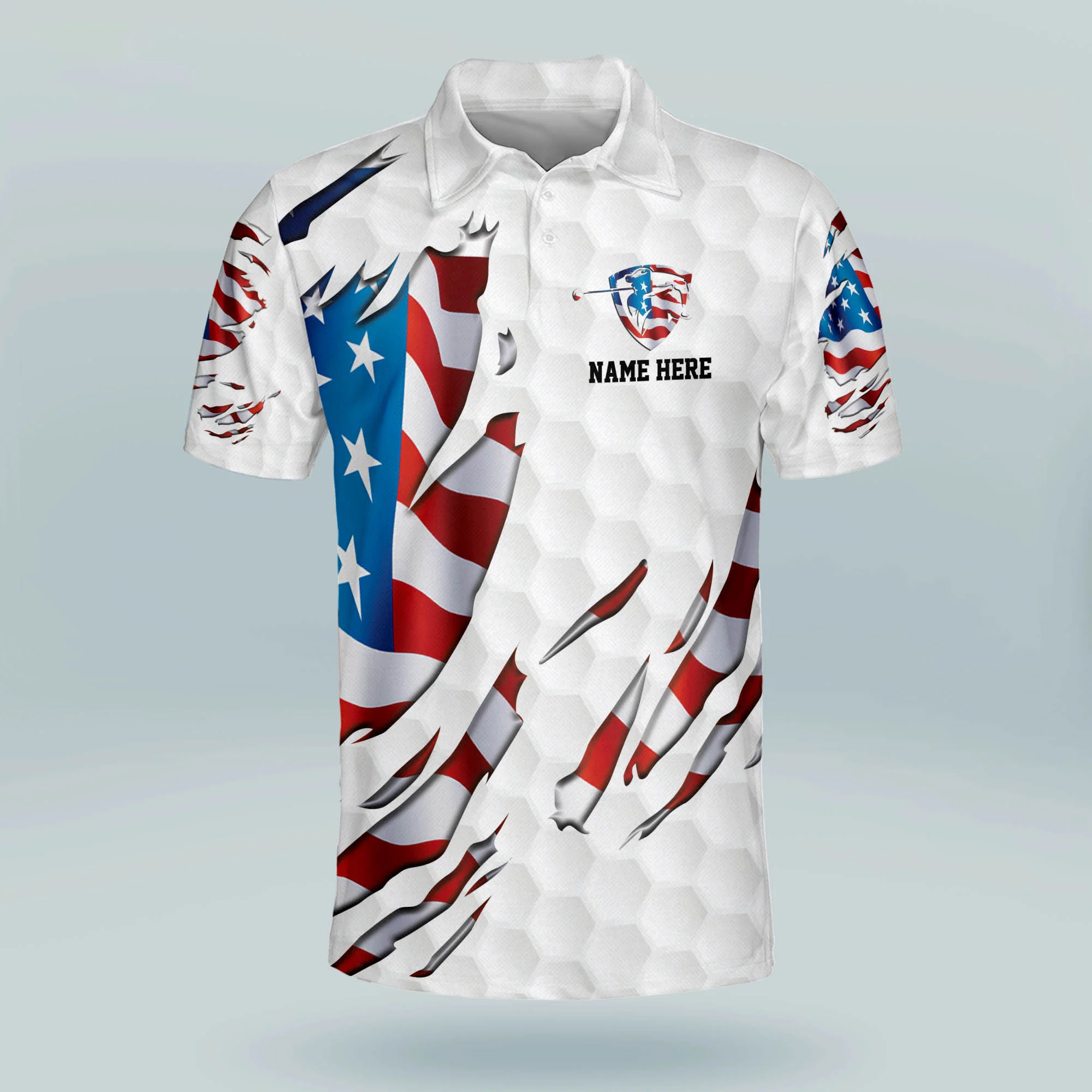Custom Name Swing Swear Repeat American Flag Ripped Golf Polo Shirtlf Gift For Men, Golfing Apparel