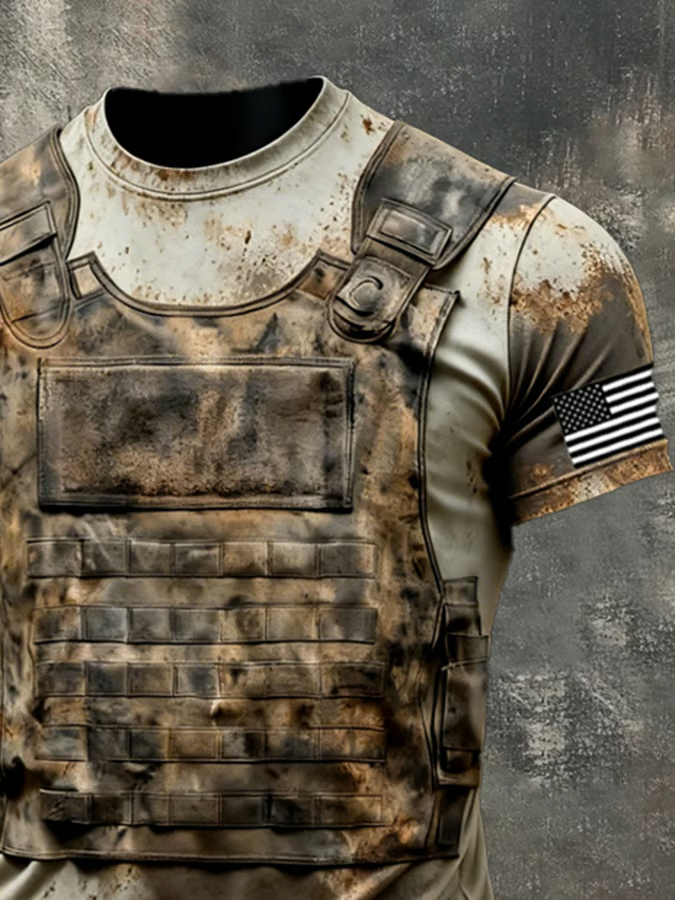 Military Vest All Over Print US Flag Logo Patriotic Golf Shirt, 4th Of July 250 Years Pride Golf Shirts For Men