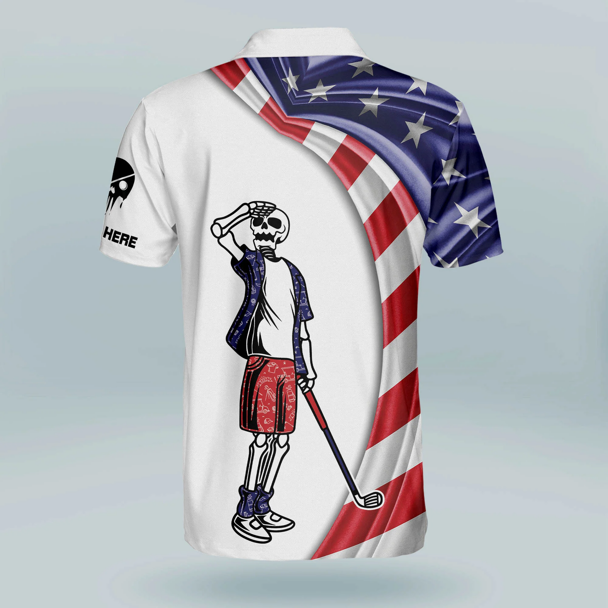 Custom Name Patriotic American Flag Skull Crazy Golf Polo Shirtlf Gift For Men, Golfing Apparel