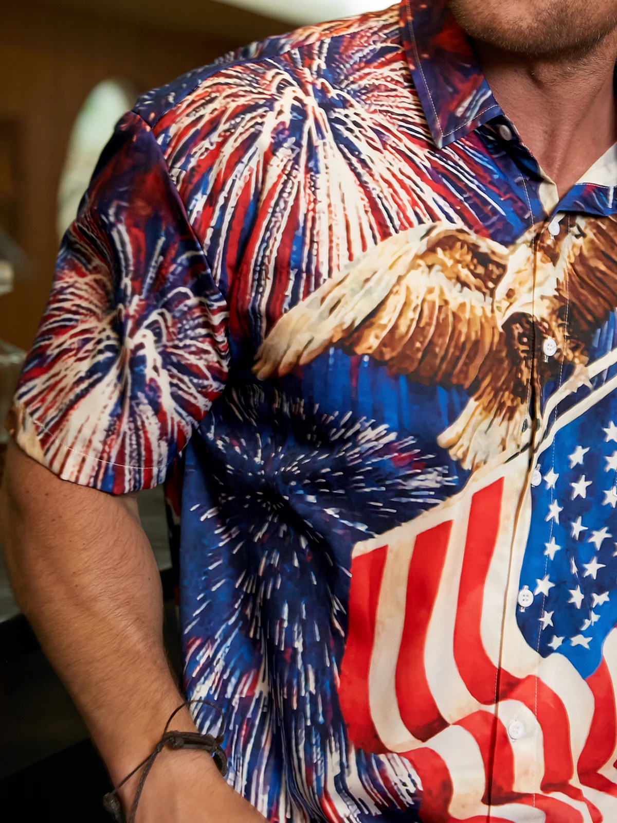 Red White Blue American Eagle USA Patriotic Hawaiian Golf Shirt, 250th Anniversary Tropical Vibe Men's Golf Shirt