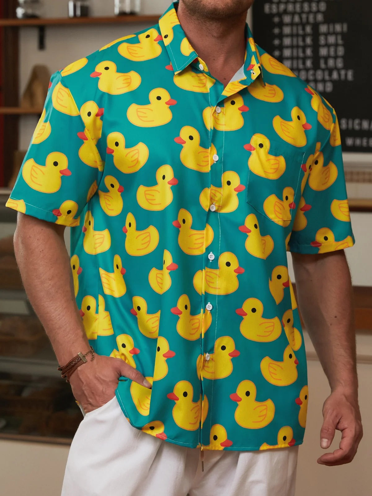 Yellow Ducks Seamless Pattern Hawaiian Golf Shirt,  Men's Golf Shirt, Tropical Vibe Funny Golf Shirt