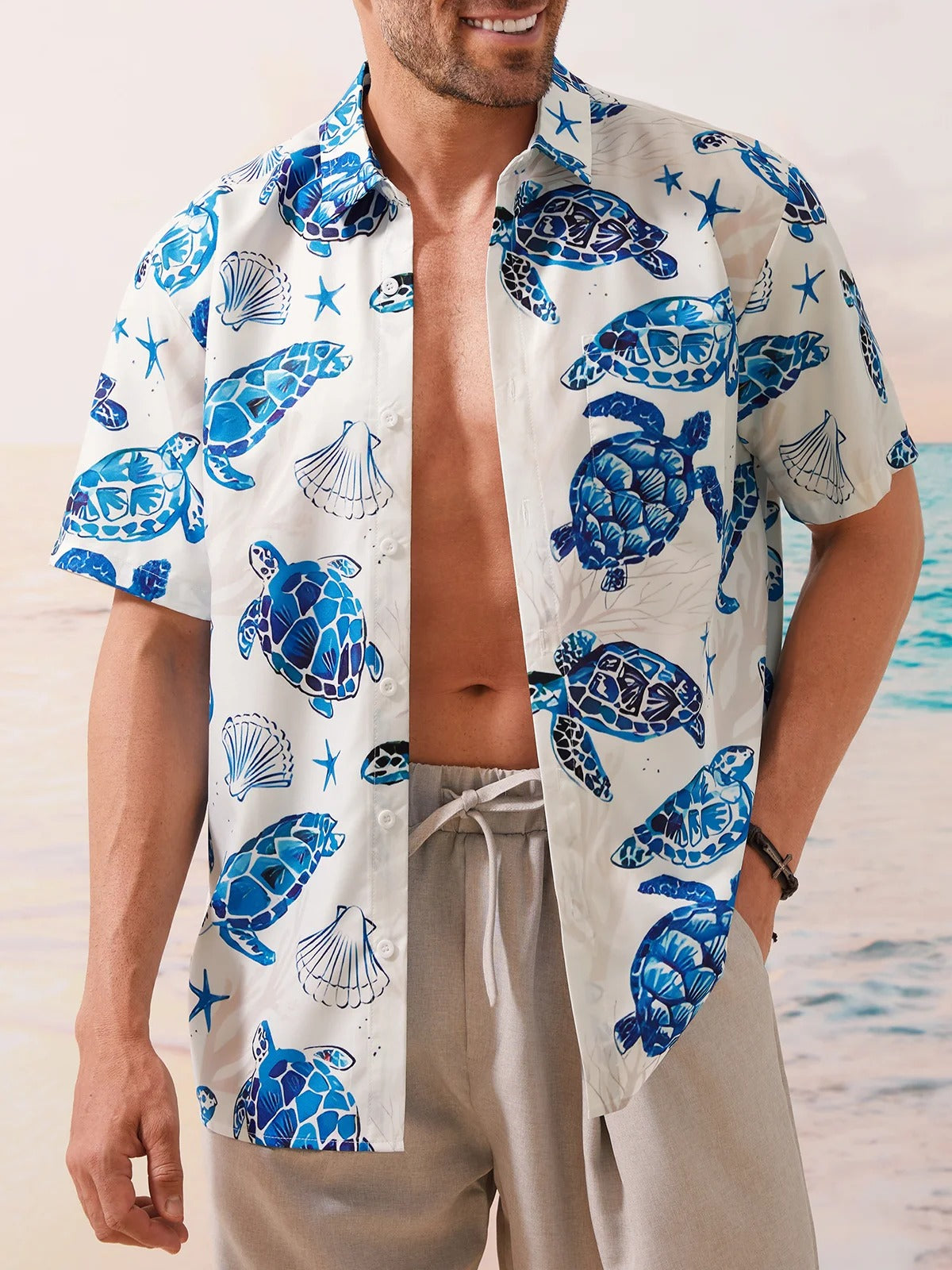Sea Turtle Pattern Hawaiian Golf Shirt,  Men's Golf Shirt, Ocean Vibe Tropical Vibe Funny Golf Shirt