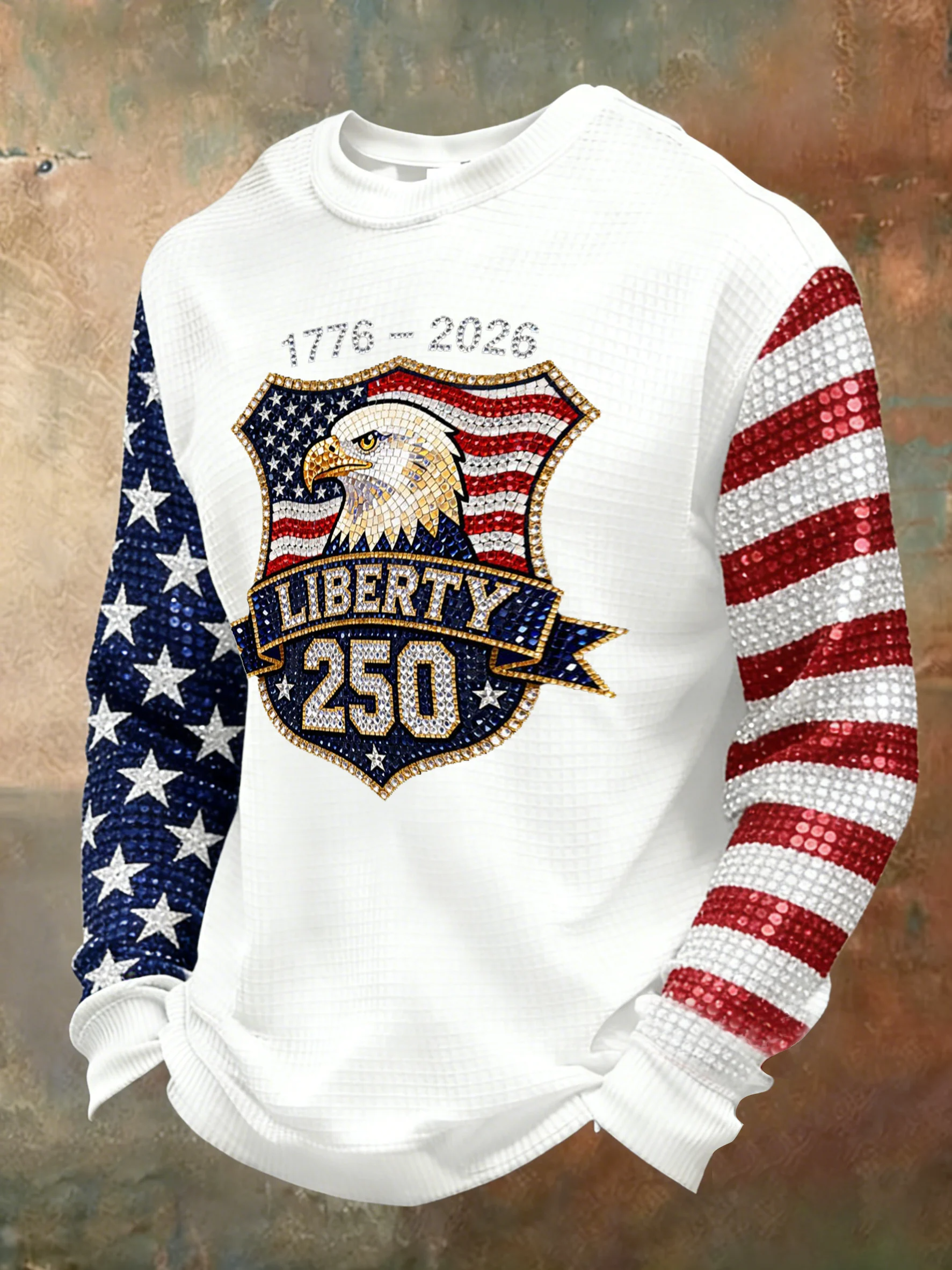 1776-2026 Liberty 250 Sequin Pattern White Golf Shirt, Patriotic Golf Shirt, 4th Of July Golf Shirts For Men
