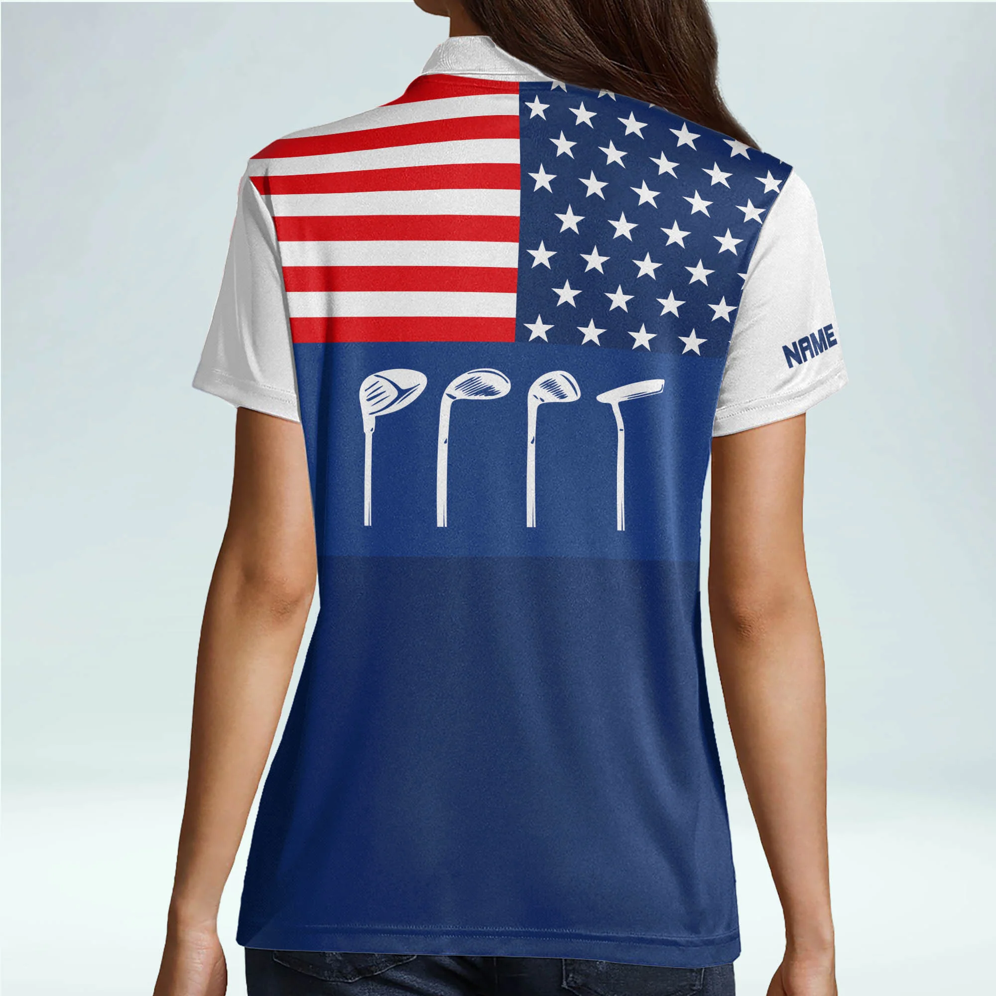 Lady Squad America Flag Custom Name Golf Shirt, Golf Shirt For Women, Ladies Golf Polos