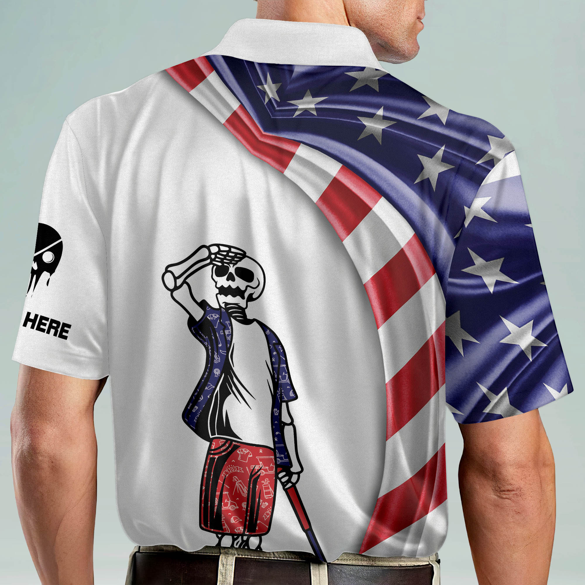 Custom Name Patriotic American Flag Skull Crazy Golf Polo Shirtlf Gift For Men, Golfing Apparel