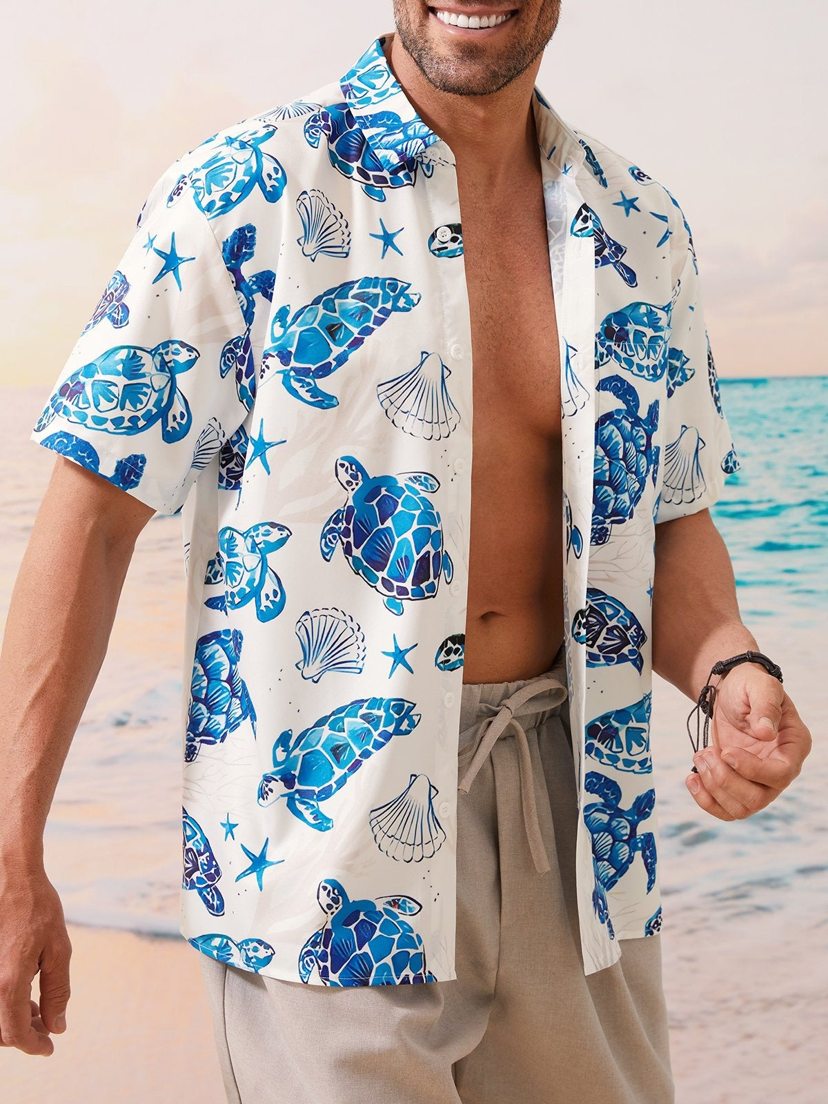 Sea Turtle Pattern Hawaiian Golf Shirt,  Men's Golf Shirt, Ocean Vibe Tropical Vibe Funny Golf Shirt