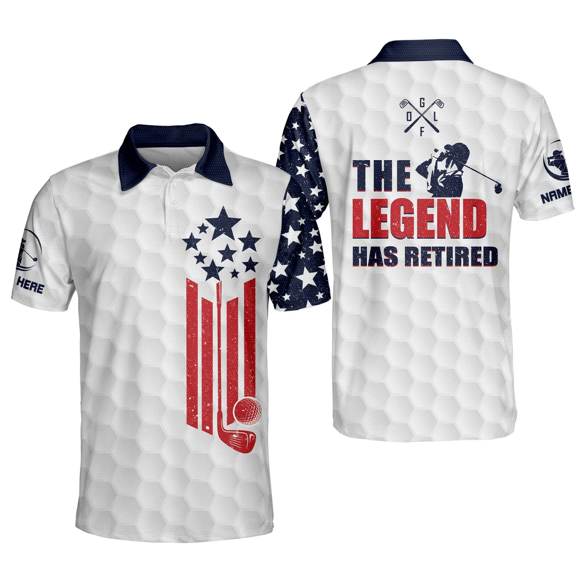 Custom Name The Legend Has Retired American Flag Golf Polo Shirtlf Gift For Men, Golfing Apparel
