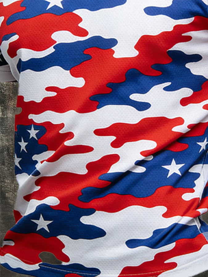 Red White Blue Retro Camo America 250 1776-2026 Patriotic Golf Shirt, 4th Of July Golf Shirt, Golf Shirts For Men