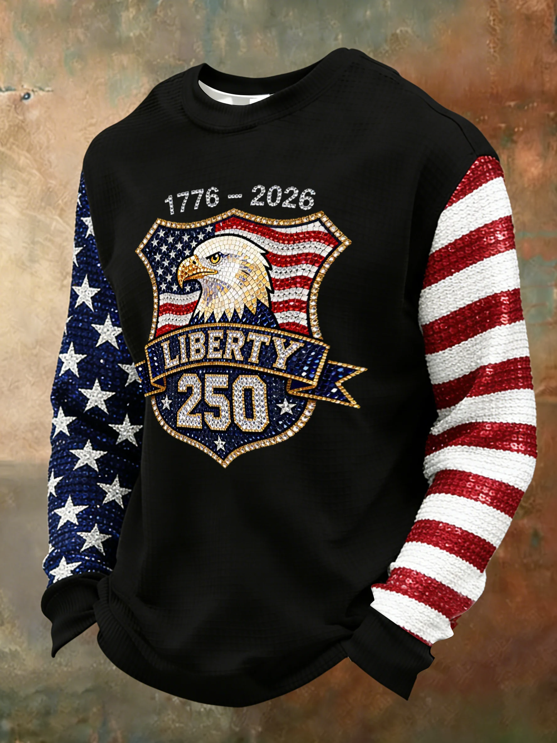 1776-2026 Liberty 250 Sequin Pattern Black Golf Shirt, Patriotic Golf Shirt, 4th Of July Golf Shirts For Men