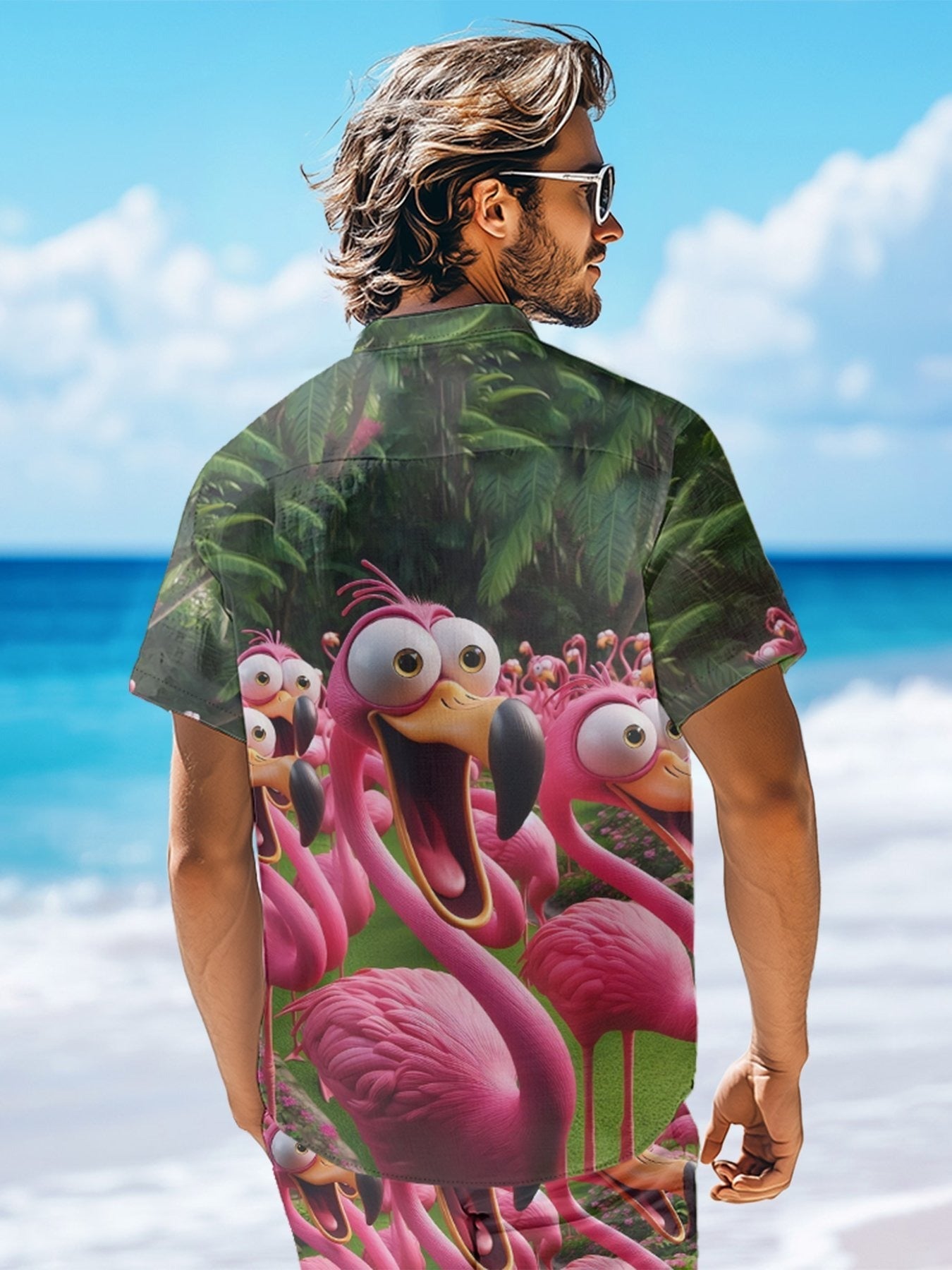 Flamingo Funny Shock Art Hawaiian Golf Shirt,  Men's Golf Shirt, Tropical Vibe Funny Golf Shirt