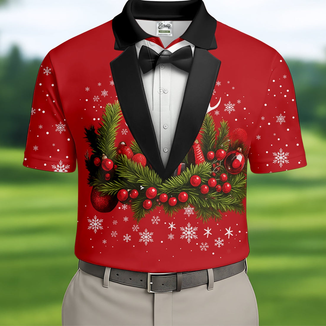 Christmas Mistletoe Vintage Prints Men's Golf Polo Shirtistmas Golf Shirt, Golf Gift For Men
