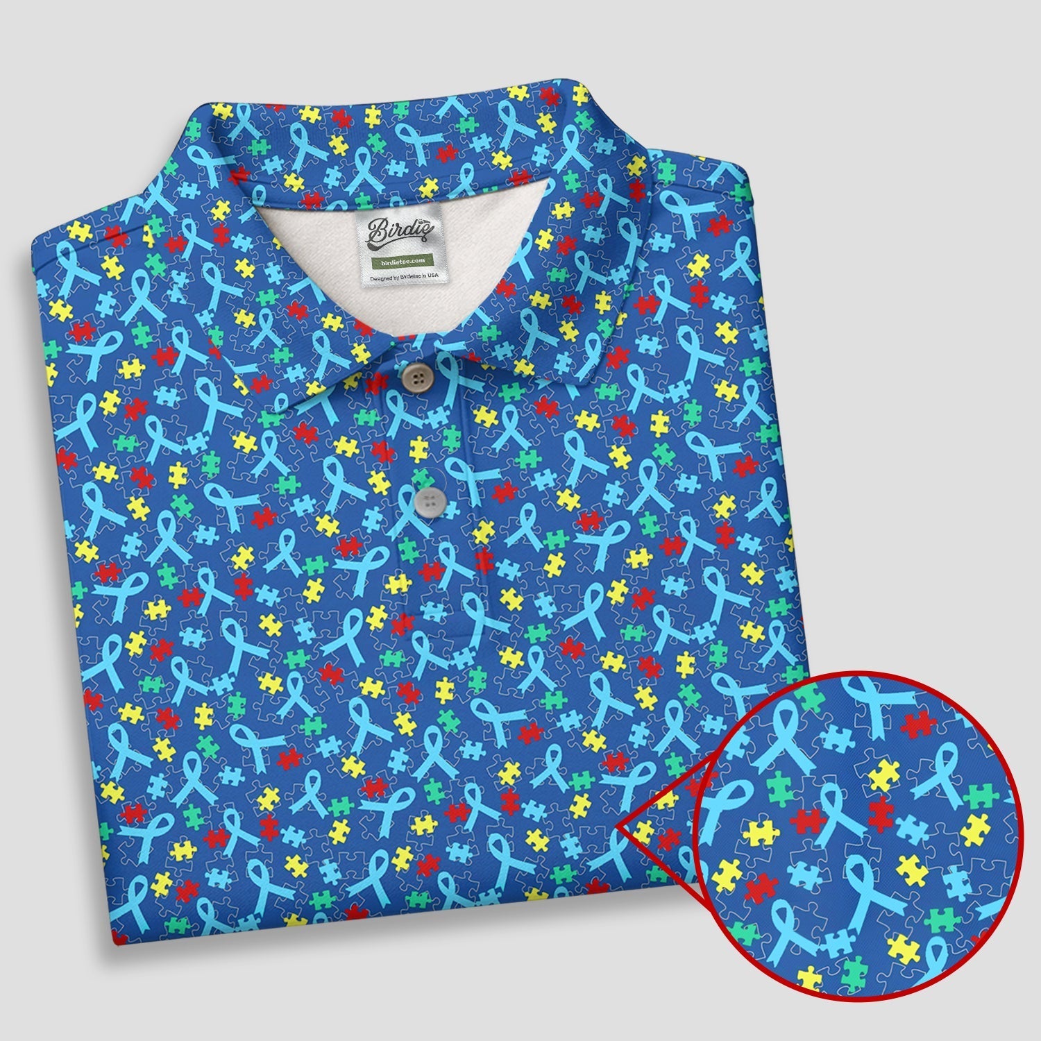 Autism Awareness Ribbon And Colorful Puzzles Blue Golf Shirt, Golf Shirts For Men, Polo ShirtFor Men