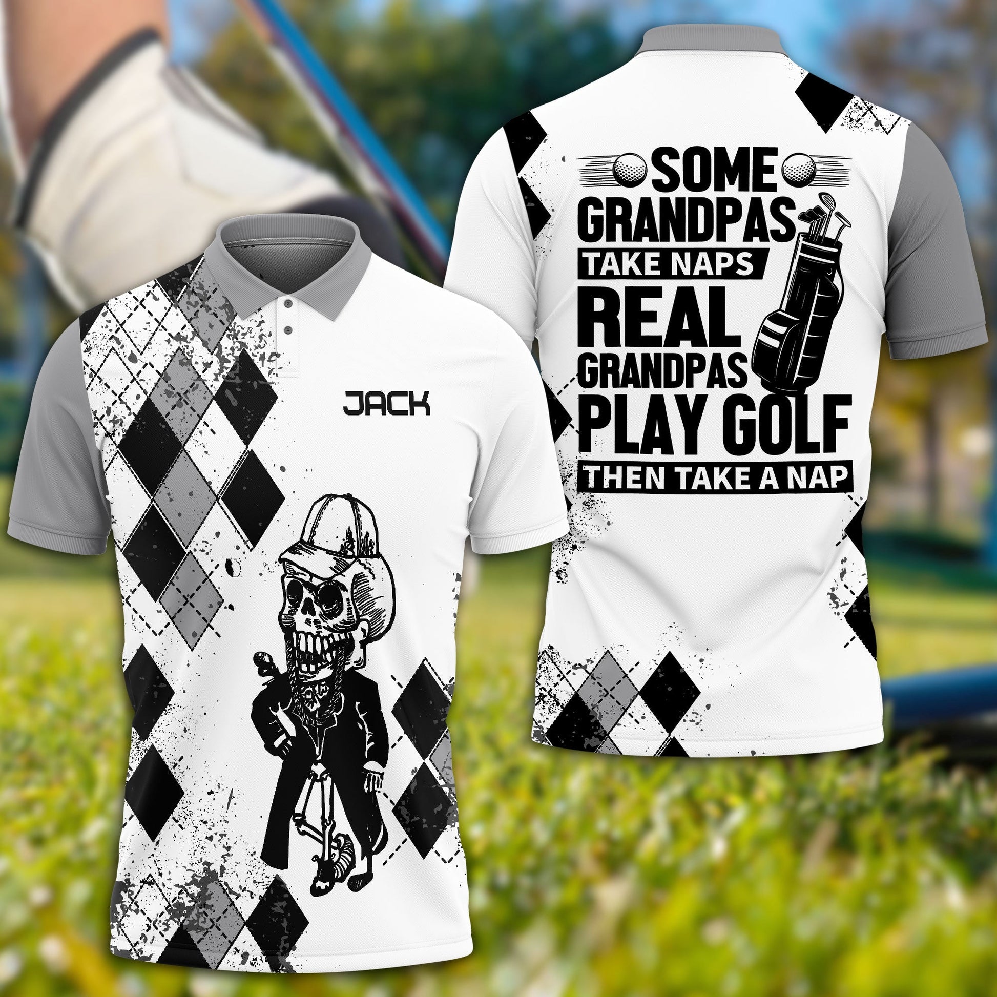 Some Grandpas Take Naps Skeleton Personalized 3D Golf Polo ShirtGolf Shirt, Gift For Golfers