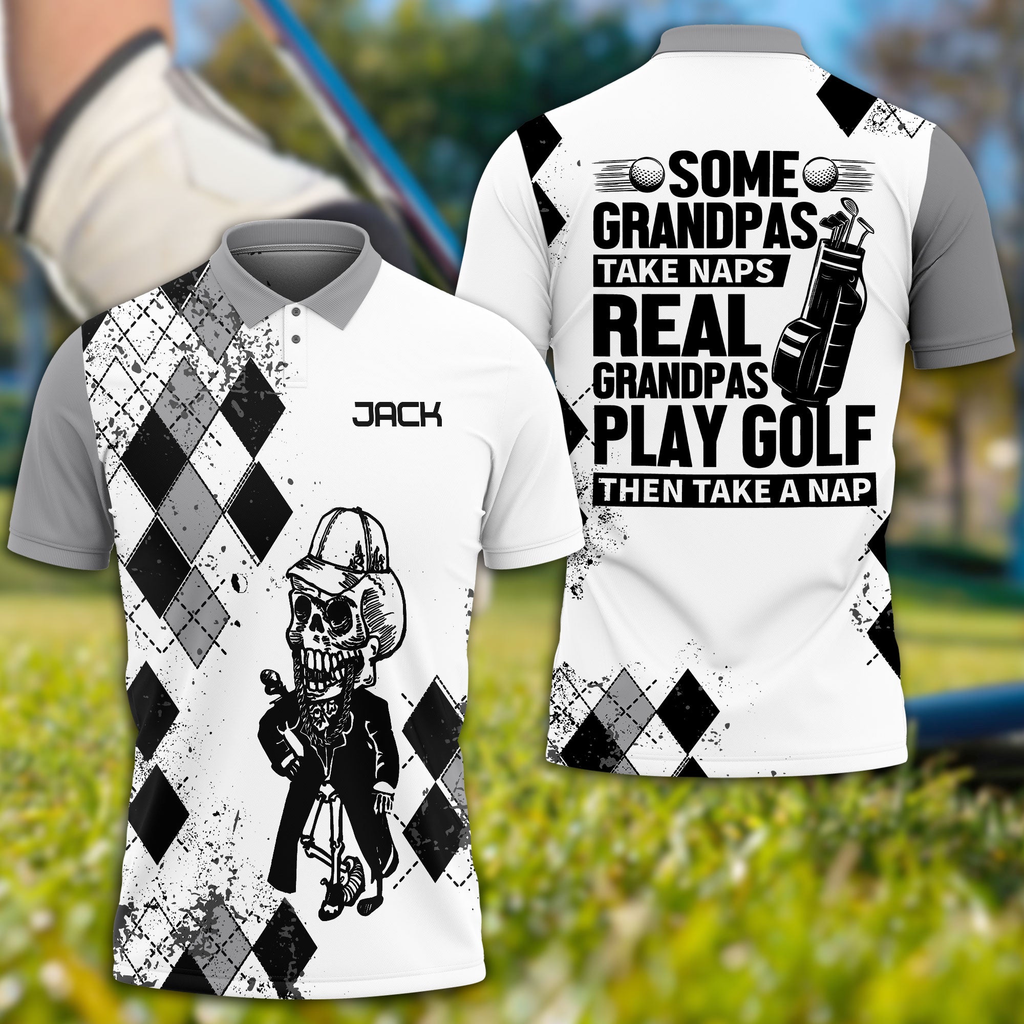 Some Grandpas Take Naps Skeleton Personalized 3D Golf Polo ShirtGolf Shirt, Gift For Golfers