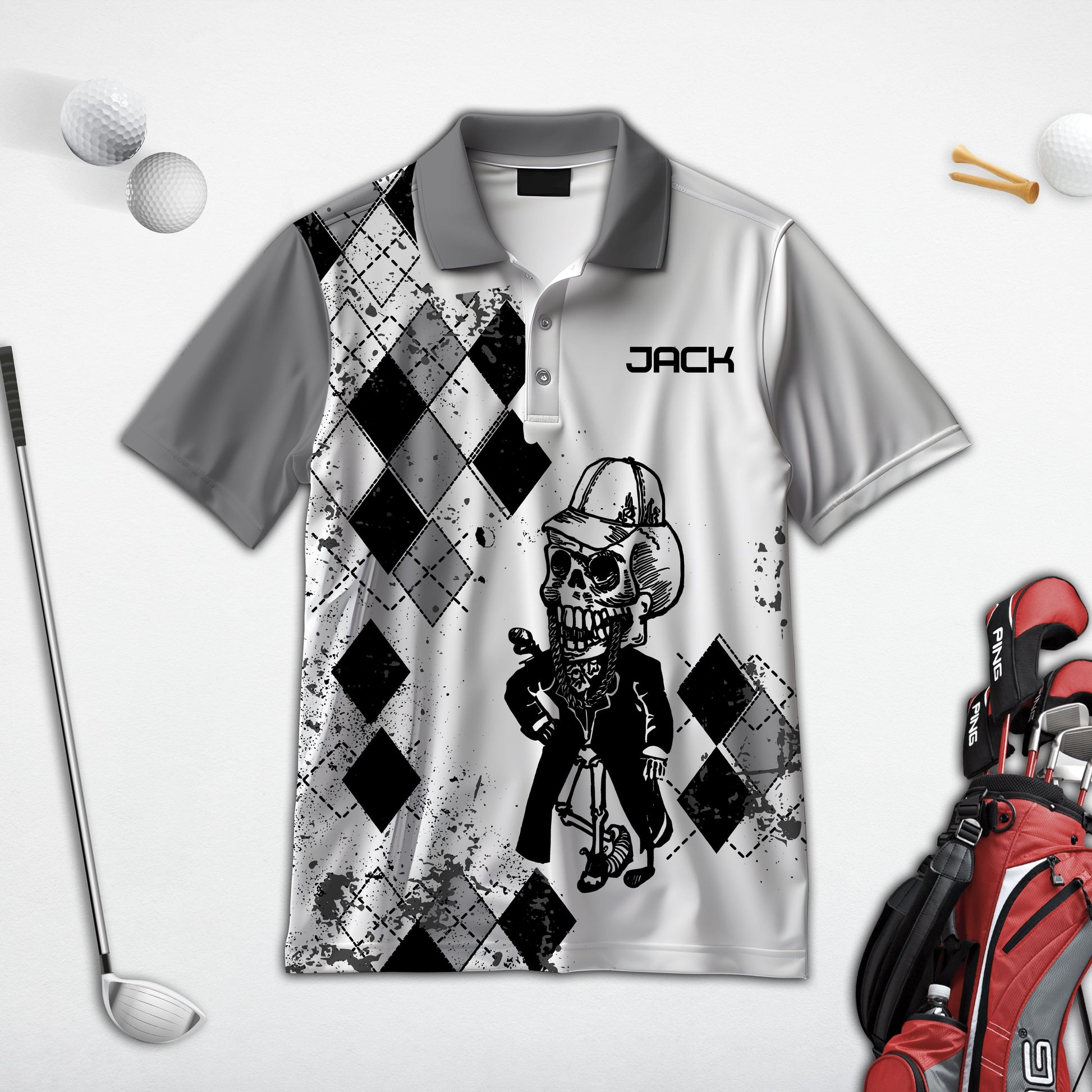 Some Grandpas Take Naps Skeleton Personalized 3D Golf Polo ShirtGolf Shirt, Gift For Golfers