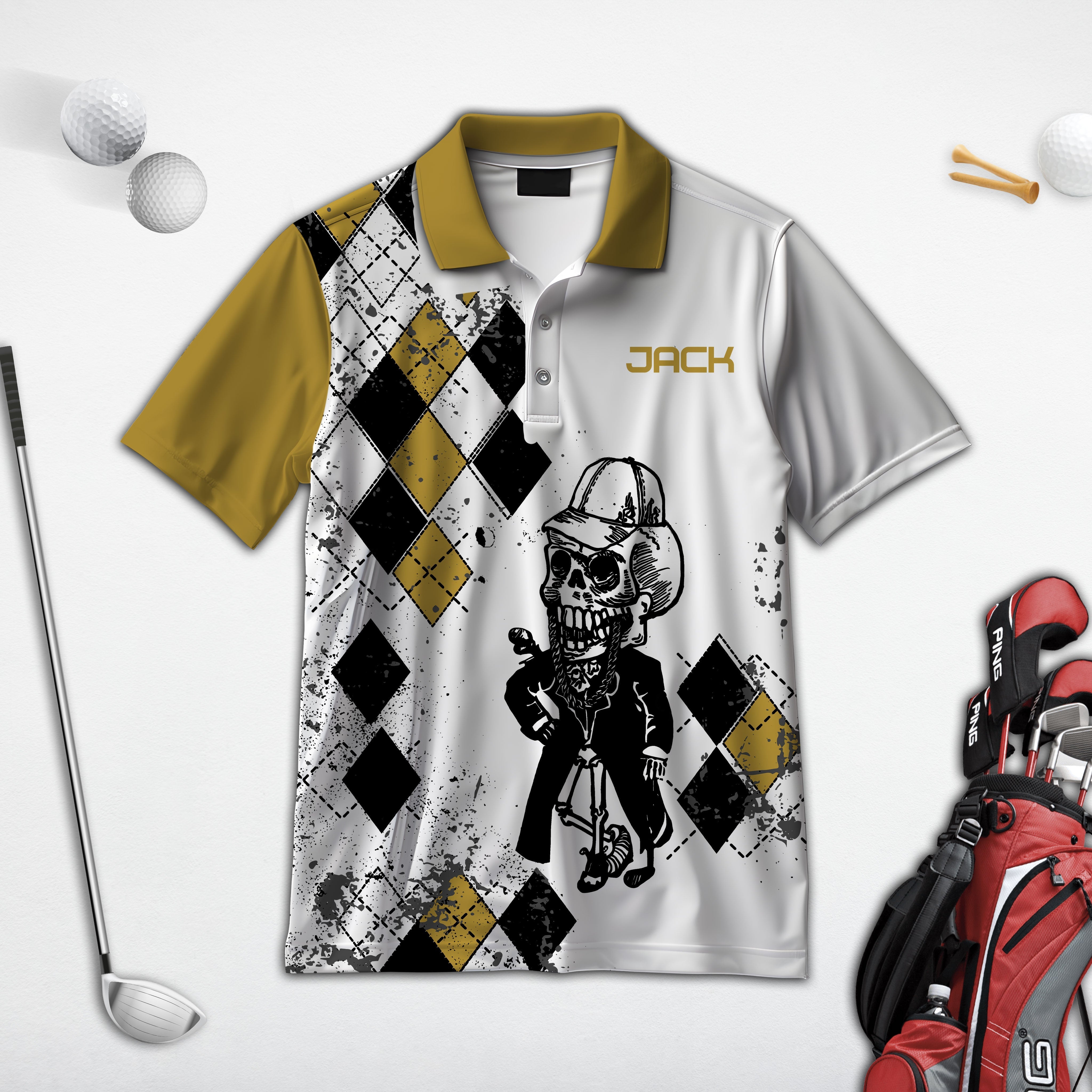 Some Grandpas Take Naps Skeleton Personalized 3D Golf Polo ShirtGolf Shirt, Gift For Golfers