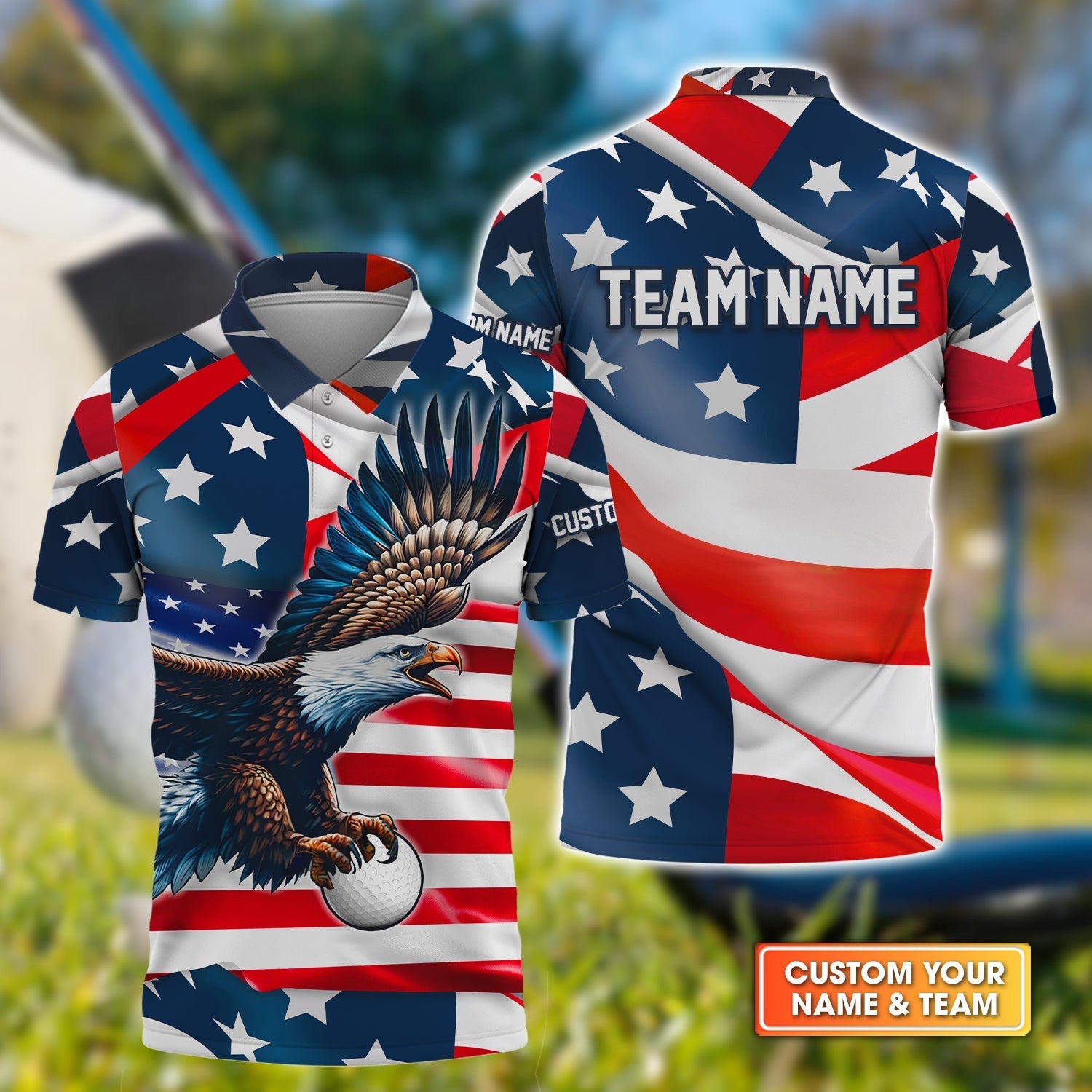 American Flag Custom Golf Polo ShirtGift For Golfers, Golf Gift For Men