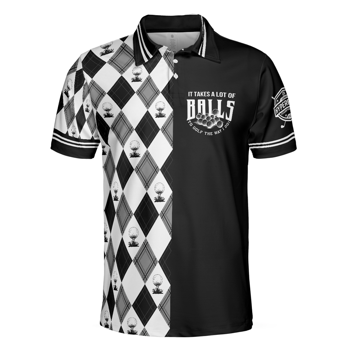 Black And White Argyle Men's Golf Polo Shirtolfing Apparel, Mens Golf Gift