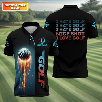 I Hate Golf Nice Shot I Love Golf, Shooting Star Custom Men's Golf Polo ShirtGolfing Apparel, Mens Golf Gift