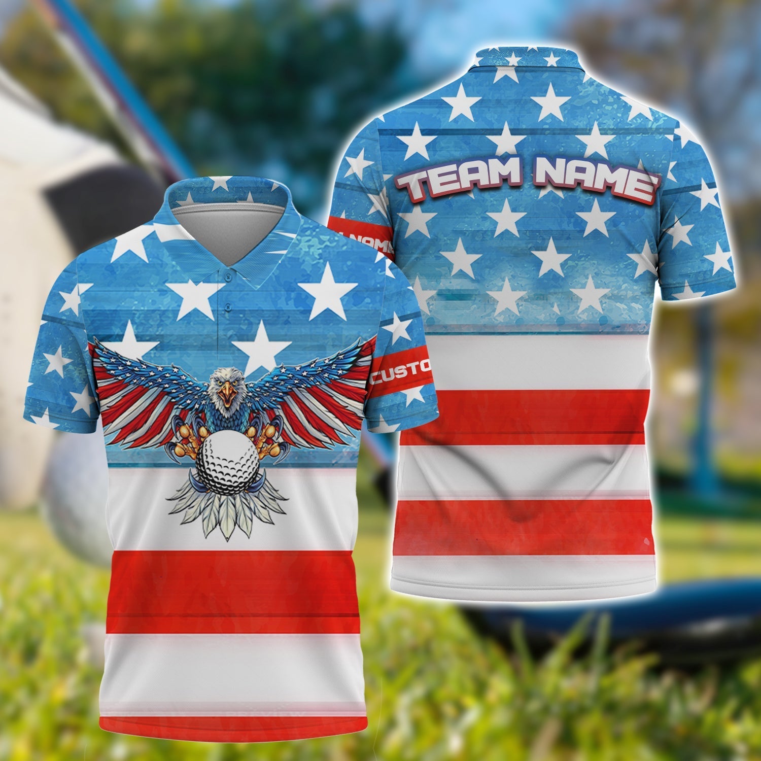 American Flag Eagle Customize Golf Polo ShirtGift For Golfers, Golf Gift Ideas