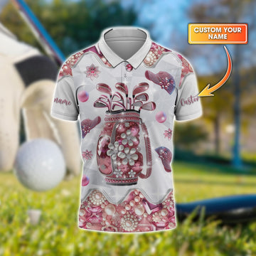 Pink Golf Bag Custom Men's Golf Polo ShirtGolfing Apparel, Mens Golf Gift, Funny Golf Polos