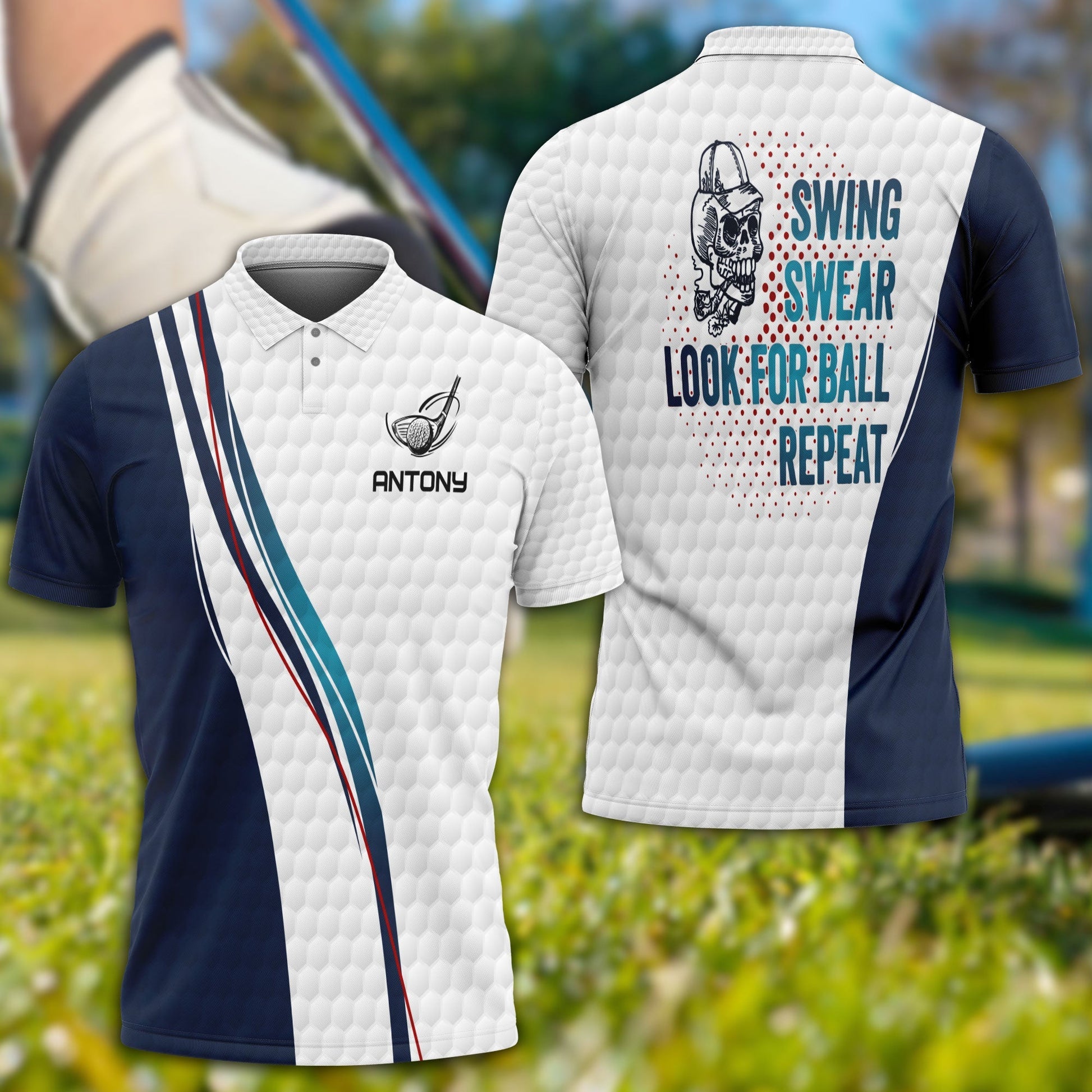 Swing Swear Look For Ball Repeat Personalized Golf Polo ShirtGolf Shirt, Gift For Golfers