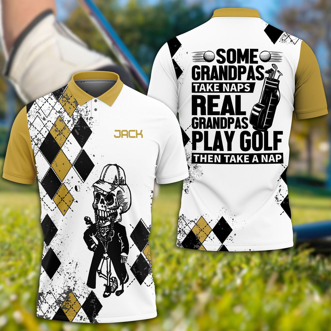 Some Grandpas Take Naps Skeleton Personalized 3D Golf Polo ShirtGolf Shirt, Gift For Golfers