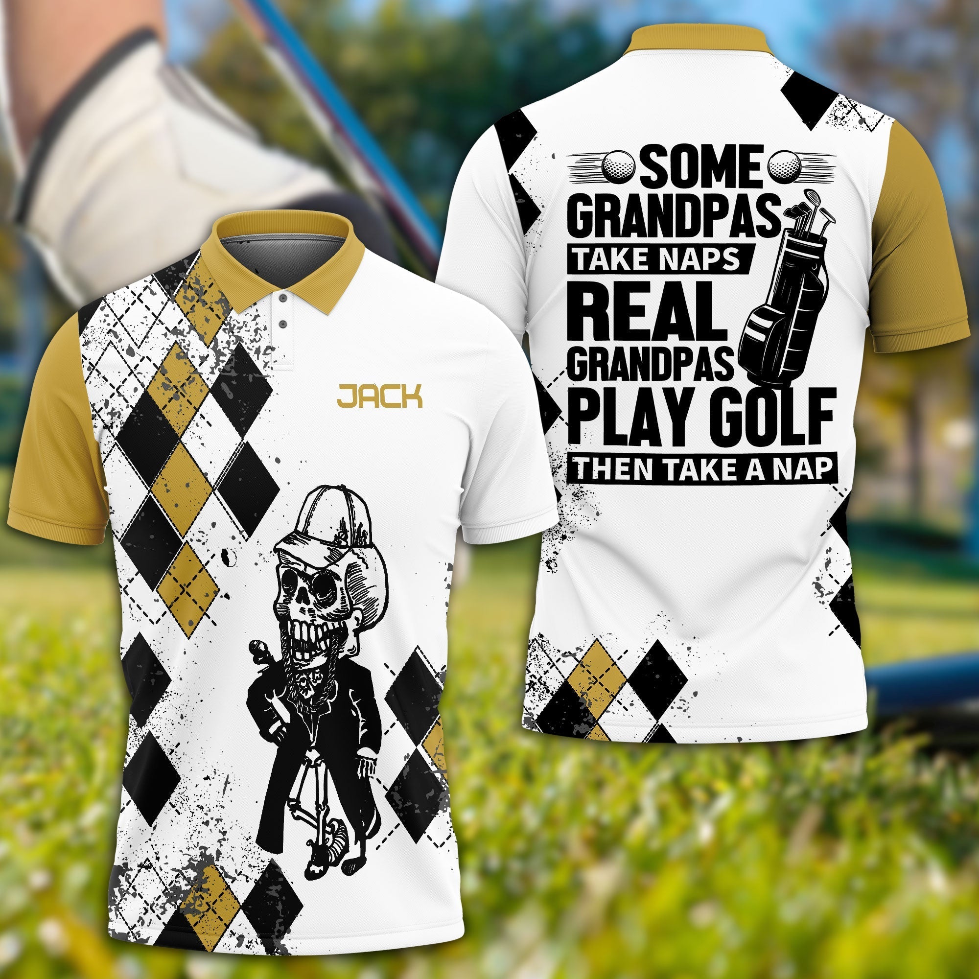 Some Grandpas Take Naps Skeleton Personalized 3D Golf Polo ShirtGolf Shirt, Gift For Golfers