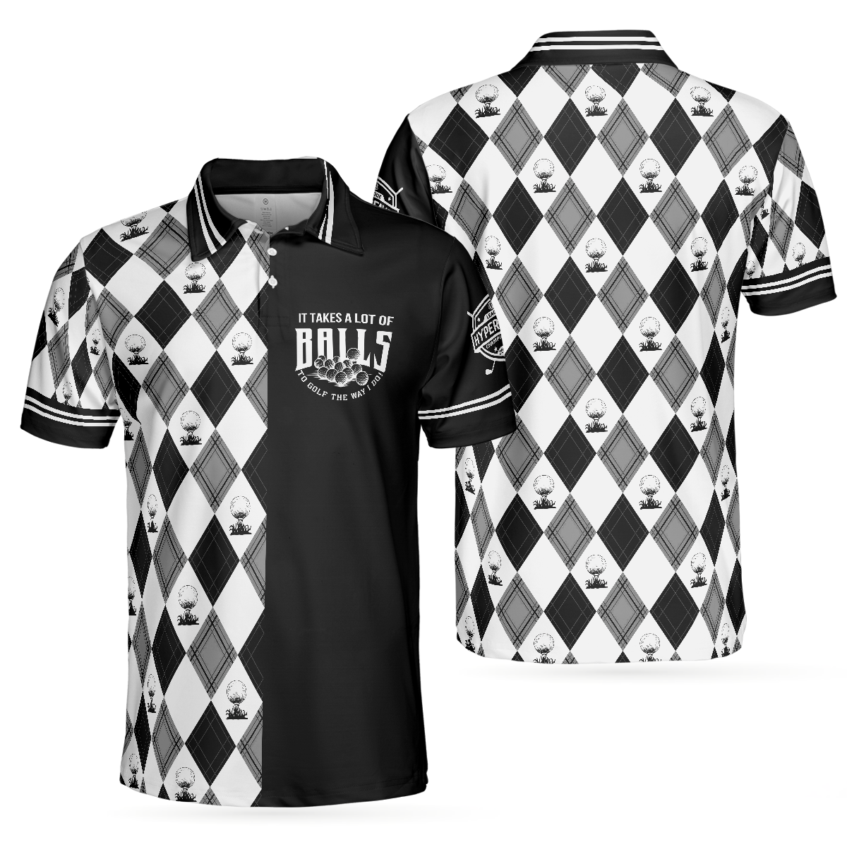 Black And White Argyle Men's Golf Polo Shirtolfing Apparel, Mens Golf Gift