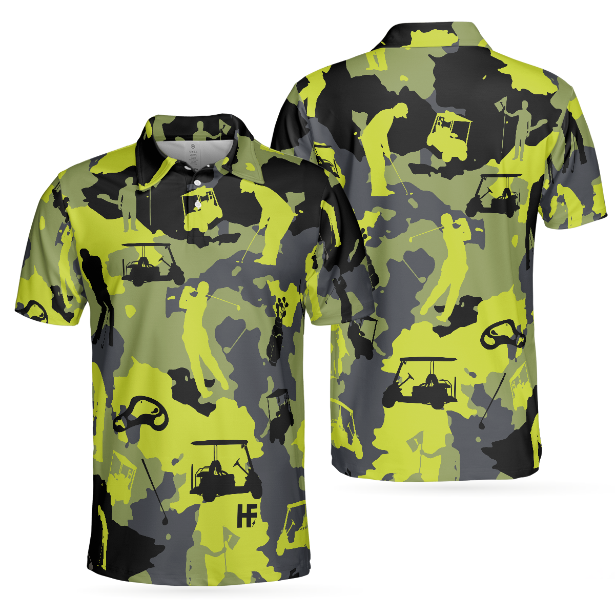 Green And Grey Camouflage Golf Polo ShirtGolfing Apparel, Golf Clothing, Mens Golf Gift