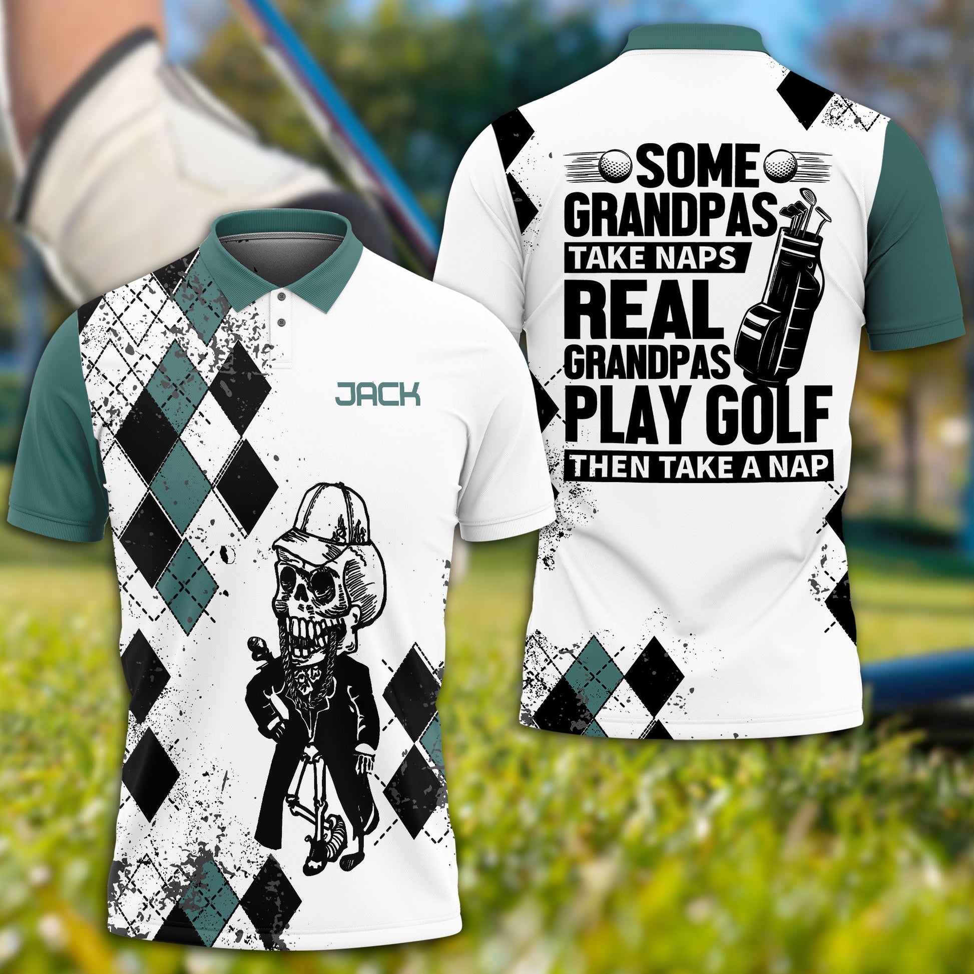 Some Grandpas Take Naps Skeleton Personalized 3D Golf Polo ShirtGolf Shirt, Gift For Golfers
