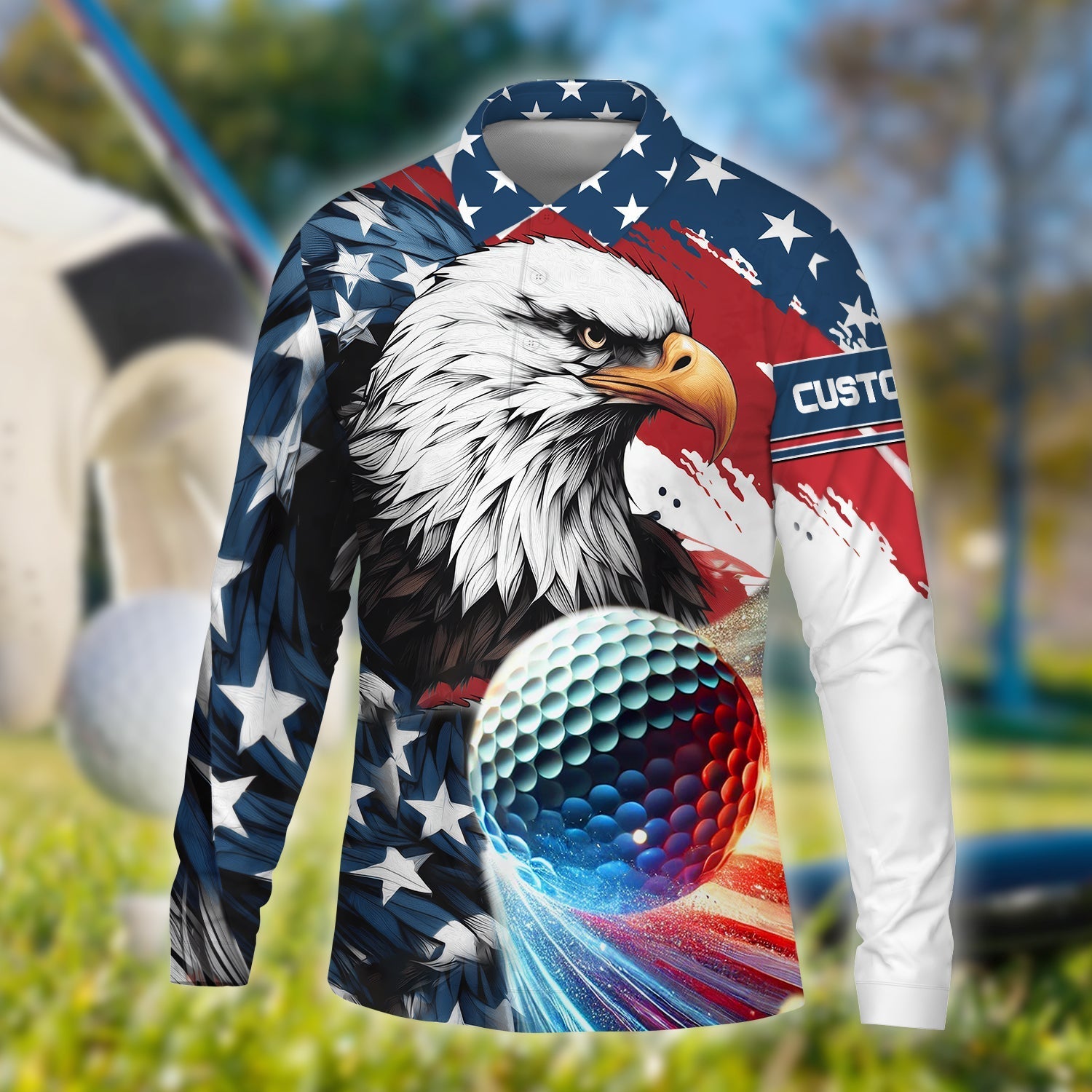 American Eagle Custom Golf Polo ShirtUS Patriotic Pride Men's Golf Polo ShirtPatriotic Golf Shirt, USA Golf Shirt
