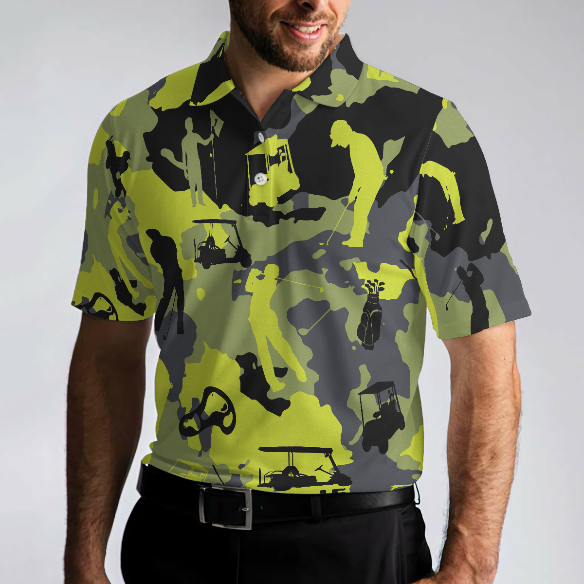 Green And Grey Camouflage Golf Polo ShirtGolfing Apparel, Golf Clothing, Mens Golf Gift