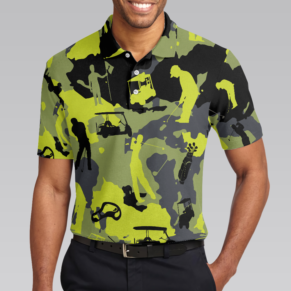 Green And Grey Camouflage Golf Polo ShirtGolfing Apparel, Golf Clothing, Mens Golf Gift