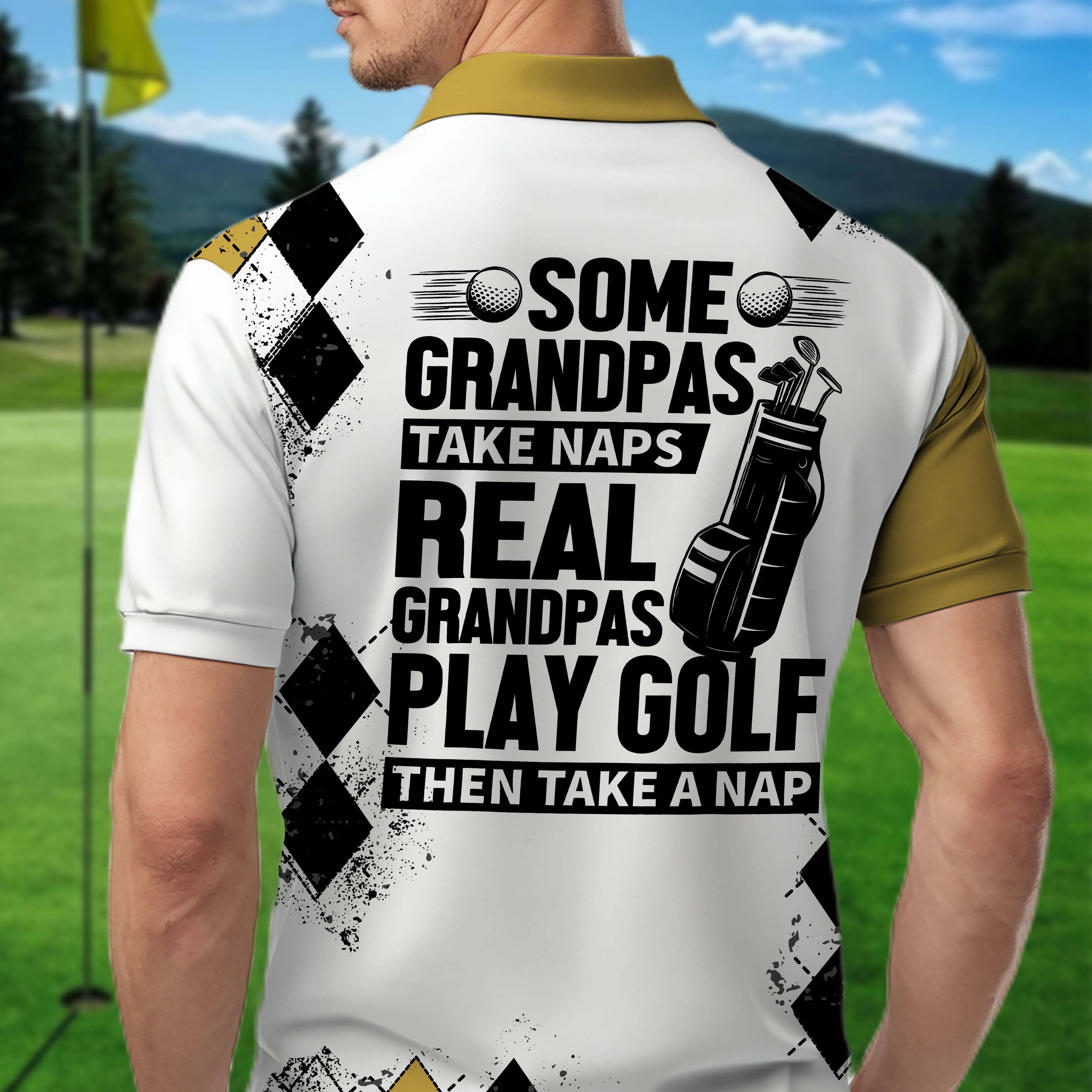 Some Grandpas Take Naps Skeleton Personalized 3D Golf Polo ShirtGolf Shirt, Gift For Golfers