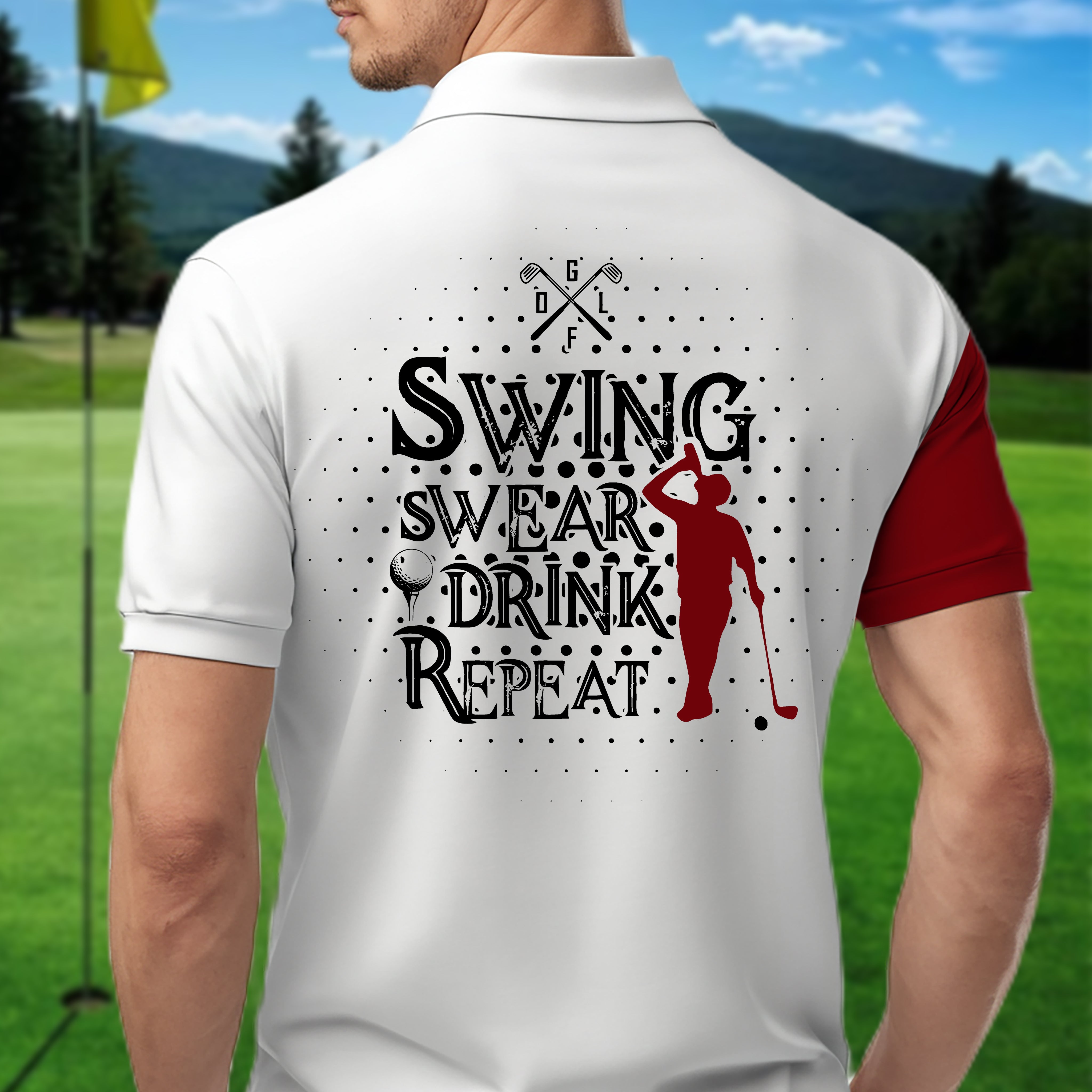 Swing Swear Drink Repeat Personalized Name 3D Golf Polo ShirtGolf Shirt, Gift For Golfers