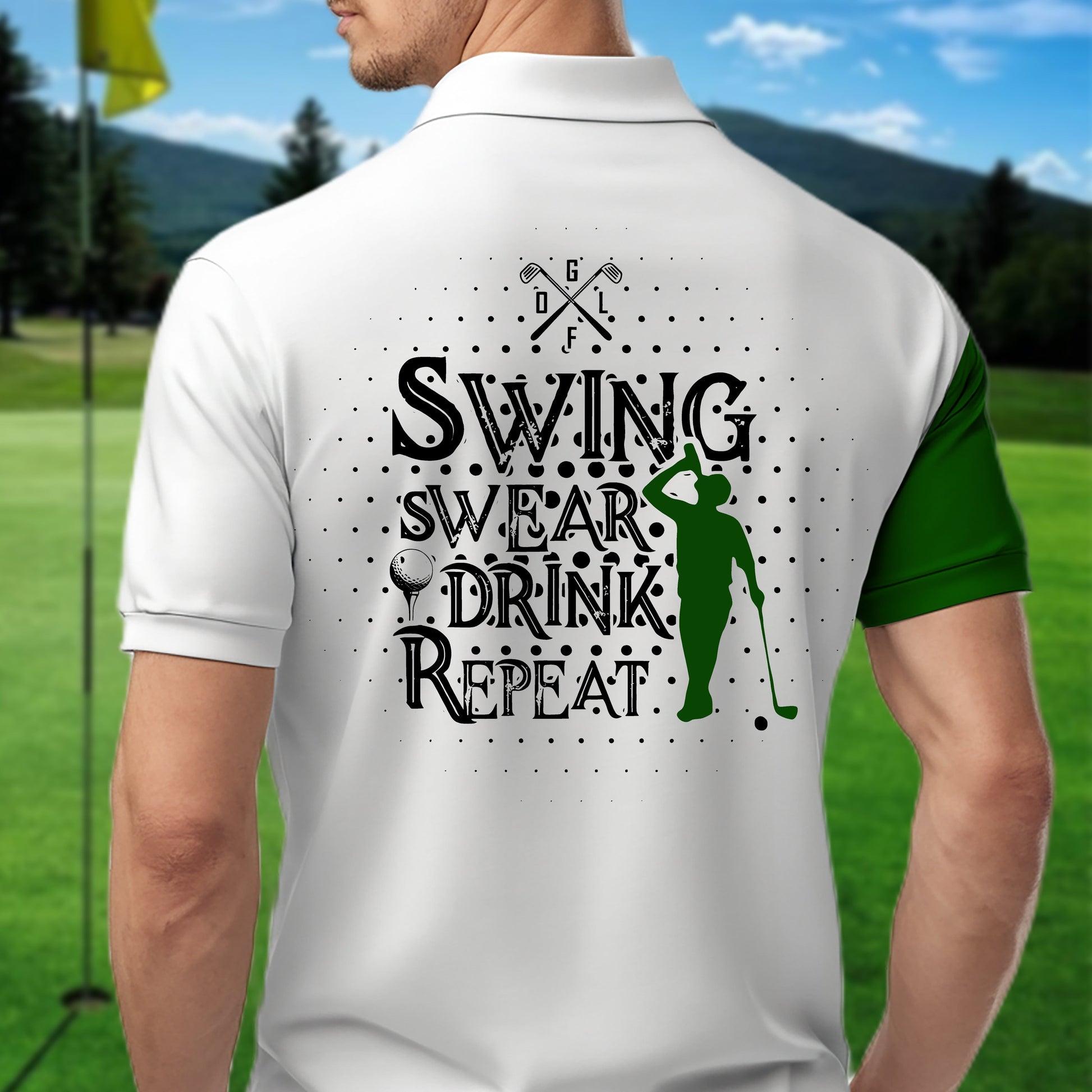 Swing Swear Drink Repeat Personalized Name 3D Golf Polo ShirtGolf Shirt, Gift For Golfers