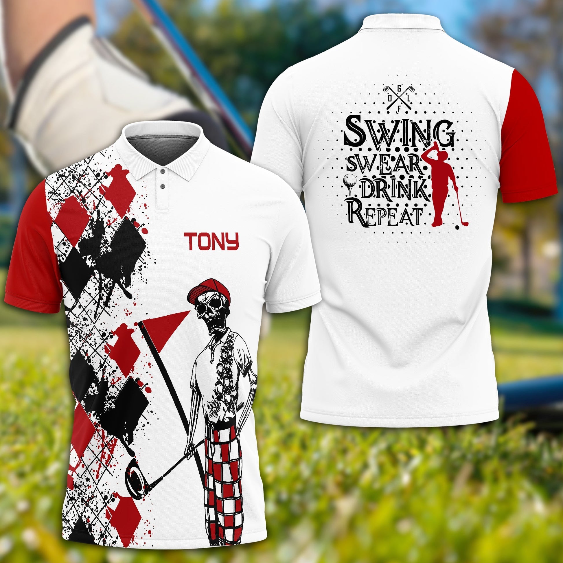 Swing Swear Drink Repeat Personalized Name 3D Golf Polo ShirtGolf Shirt, Gift For Golfers