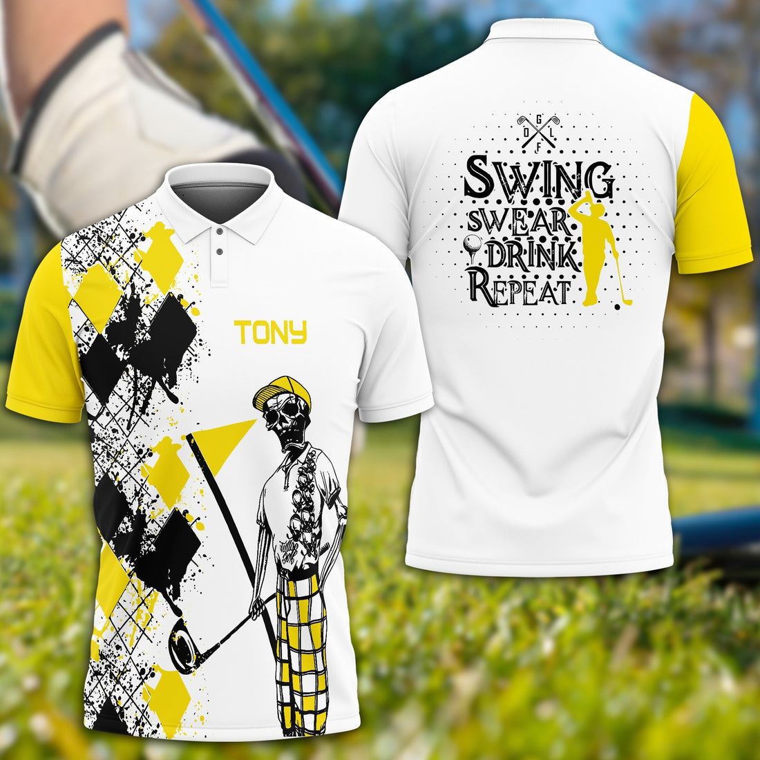 Swing Swear Drink Repeat Personalized Name 3D Golf Polo ShirtGolf Shirt, Gift For Golfers