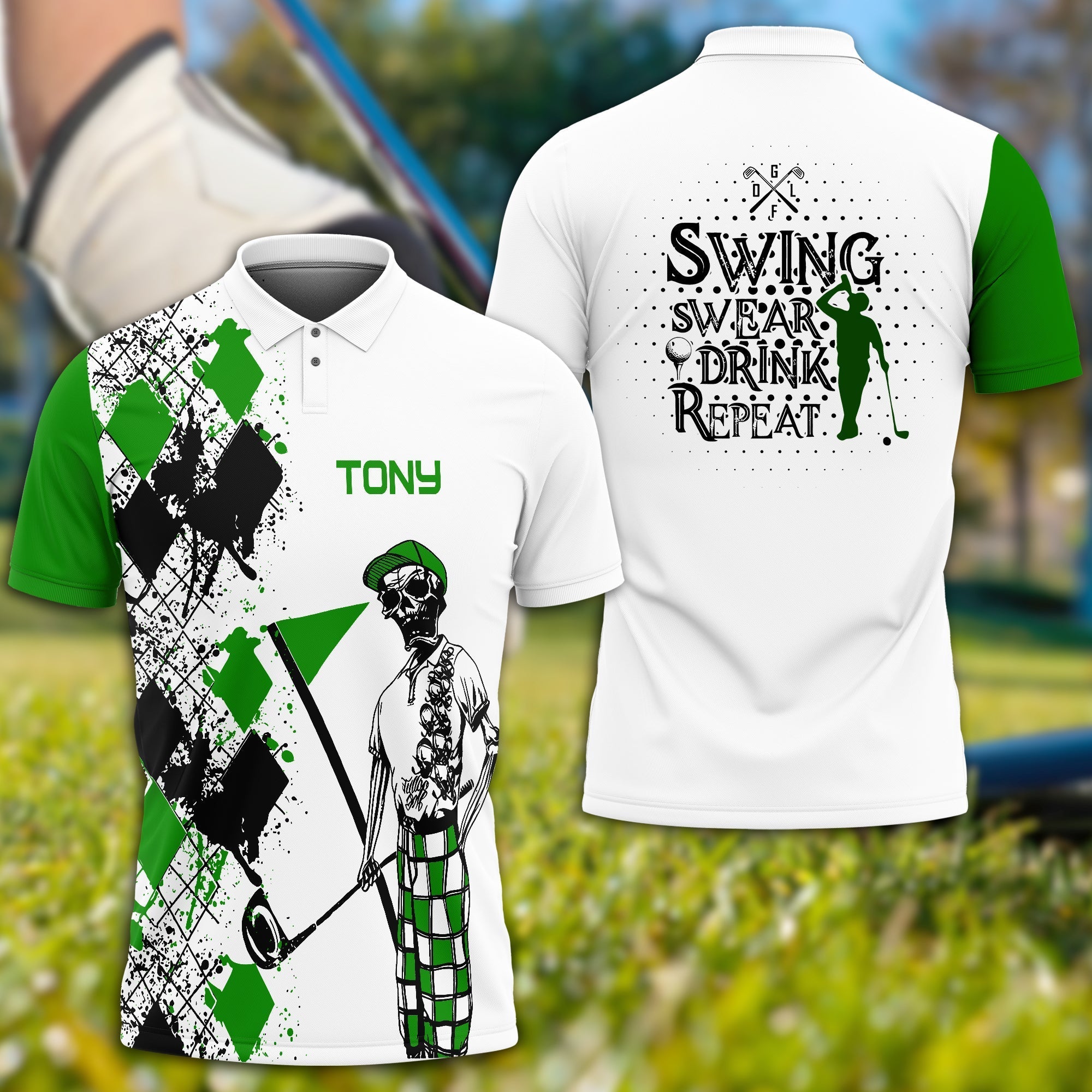 Swing Swear Drink Repeat Personalized Name 3D Golf Polo ShirtGolf Shirt, Gift For Golfers