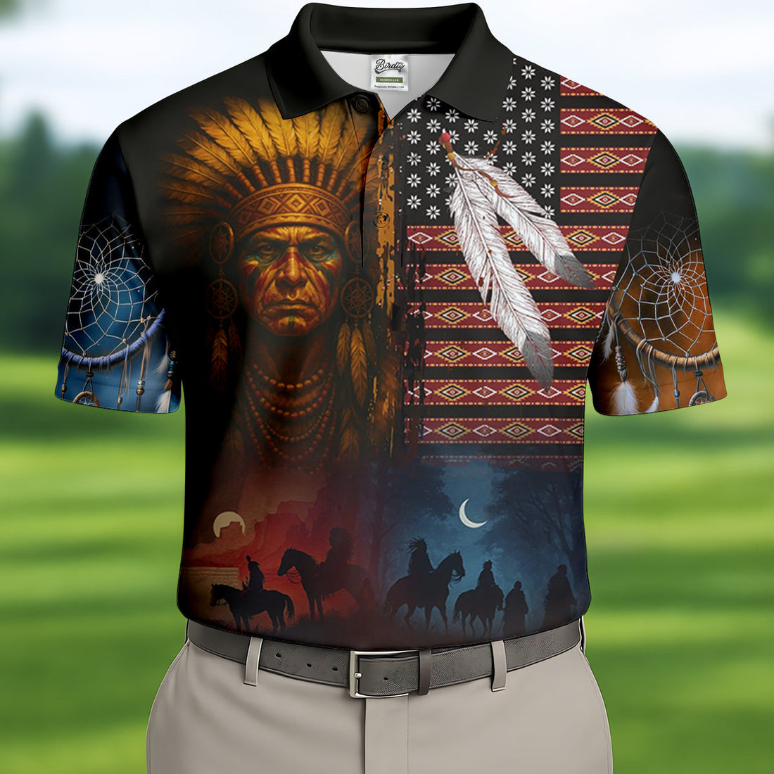 Native Heritage Red & Blue Golf Tops For Men, Native American Ancestry Polo Shirtor Men, Indigenous Peoples Month