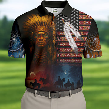Native Heritage Red & Blue Golf Tops For Men, Native American Ancestry Polo Shirtor Men, Indigenous Peoples Month