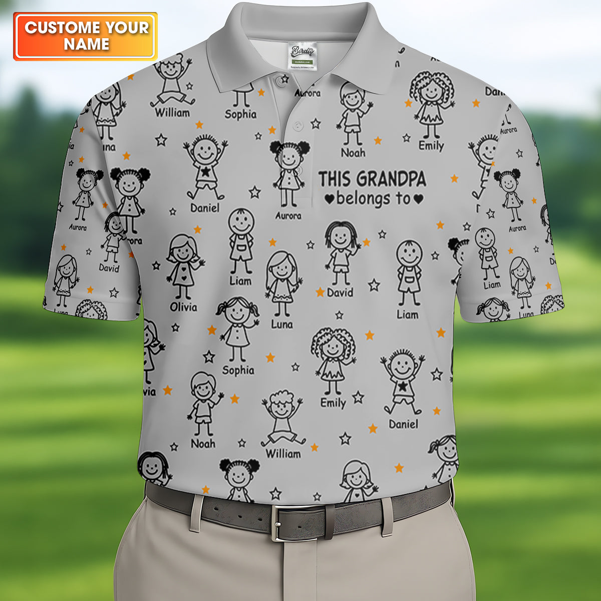 This Grandpa Dad Belongs To Kids Pet Grey Golf Shirt, Polo ShirtFor Men, Golf Gift For Men
