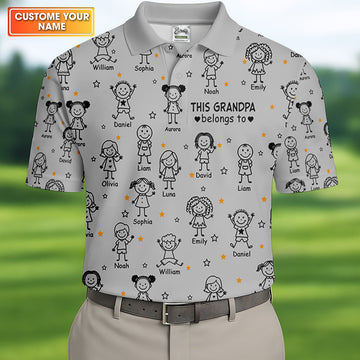 This Grandpa Dad Belongs To Kids Pet Grey Golf Shirt, Polo ShirtFor Men, Golf Gift For Men