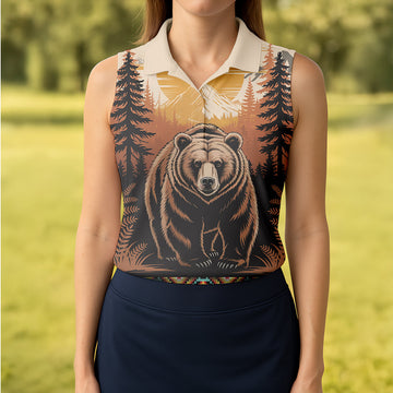 Native Heritage Wild Bear Women's Golf Tops, Native American Ancestry Ladies Golf Polos, Indigenous Peoples Month