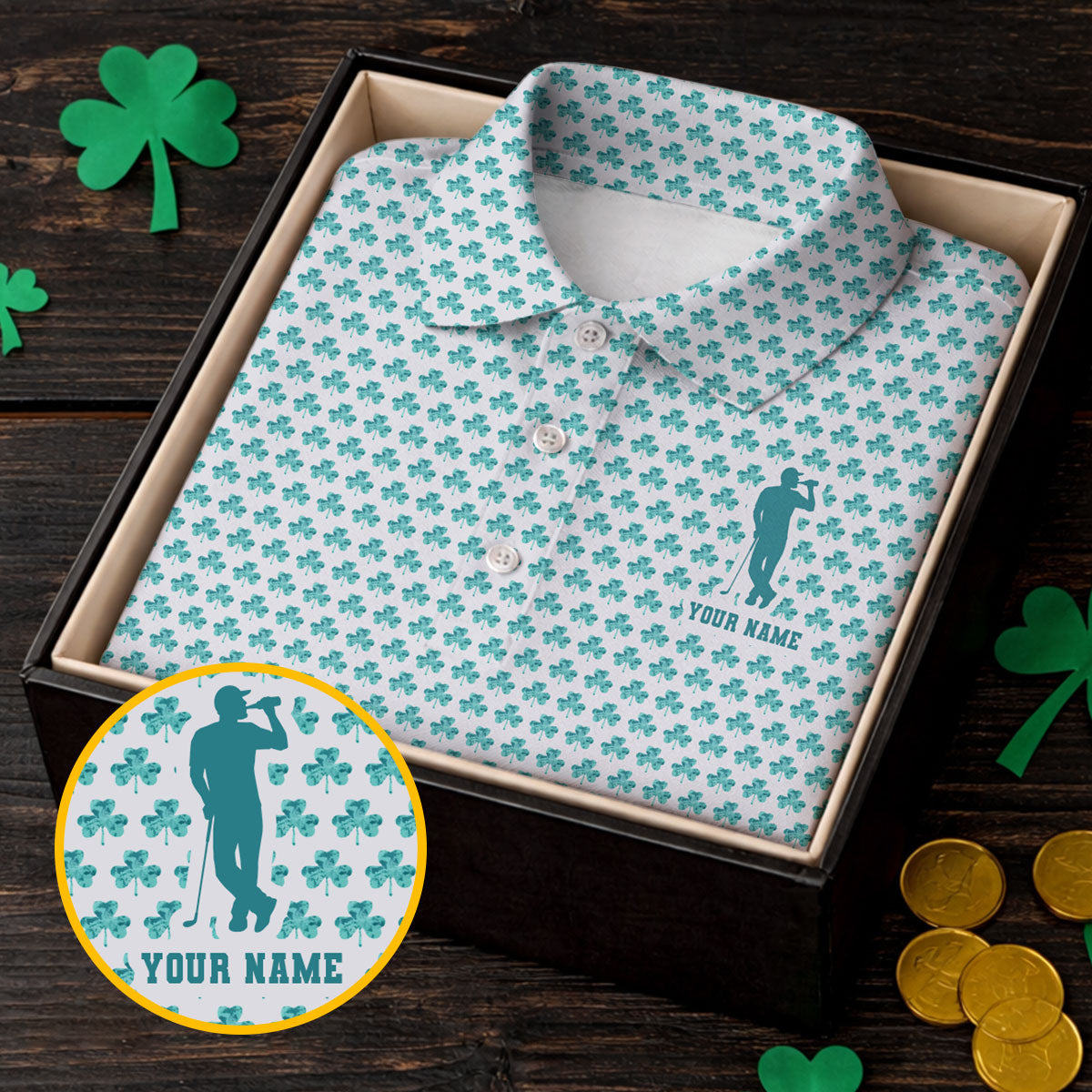 St Patrick's Day Shamrock Golf And Beer Blue And White Golf Shirt, Polo ShirtFor Men, Golf Shirts For Men